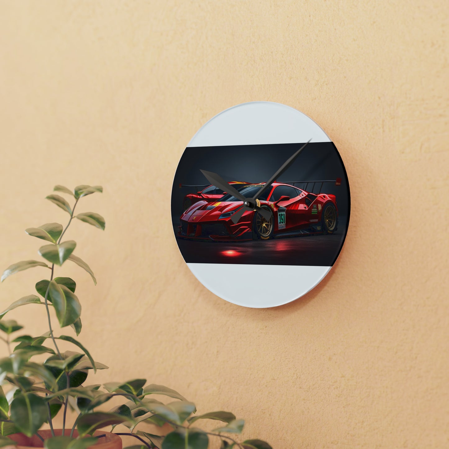 Acrylic Wall Clock Ferrari Red 2