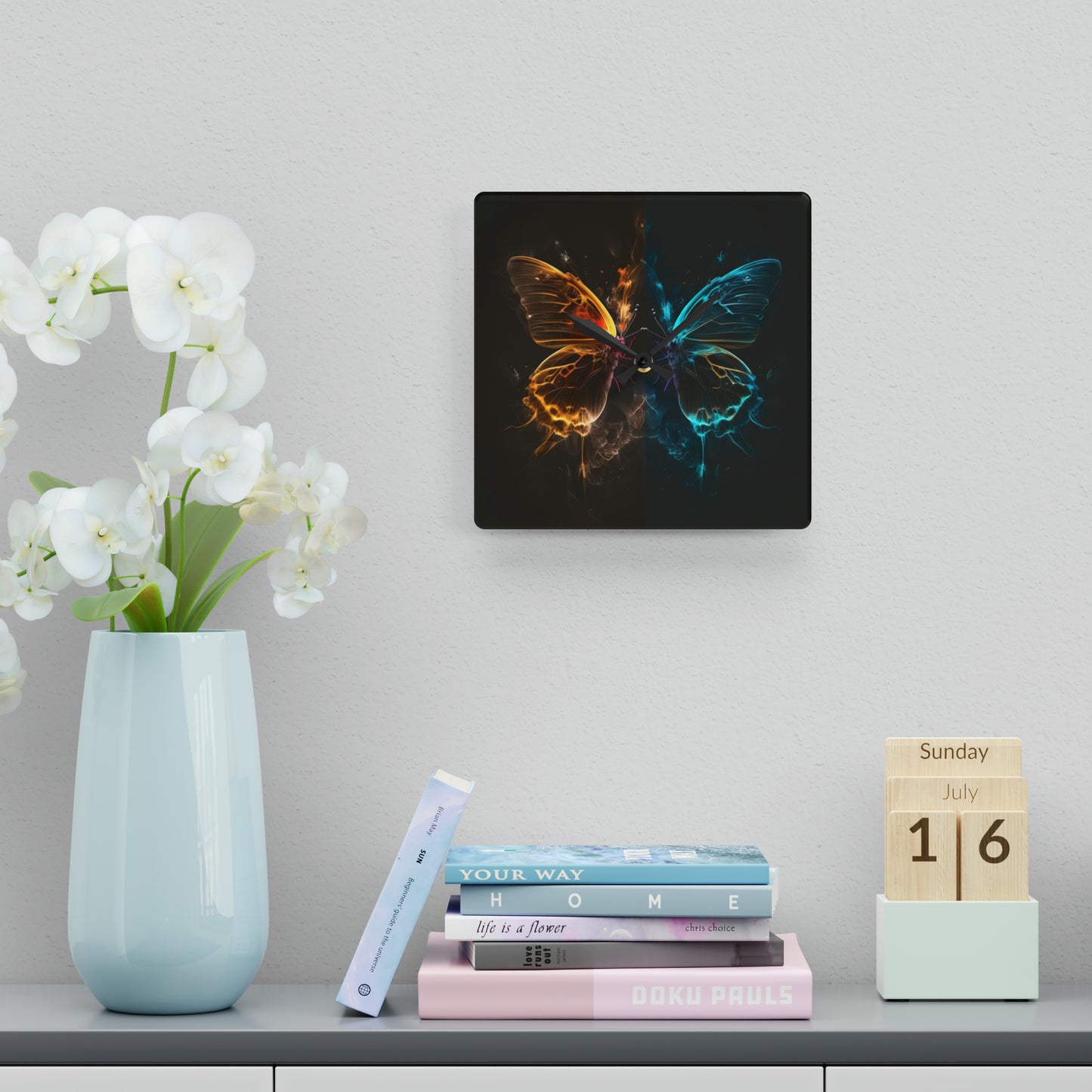 Acrylic Wall Clock Kiss Neon Butterfly 7
