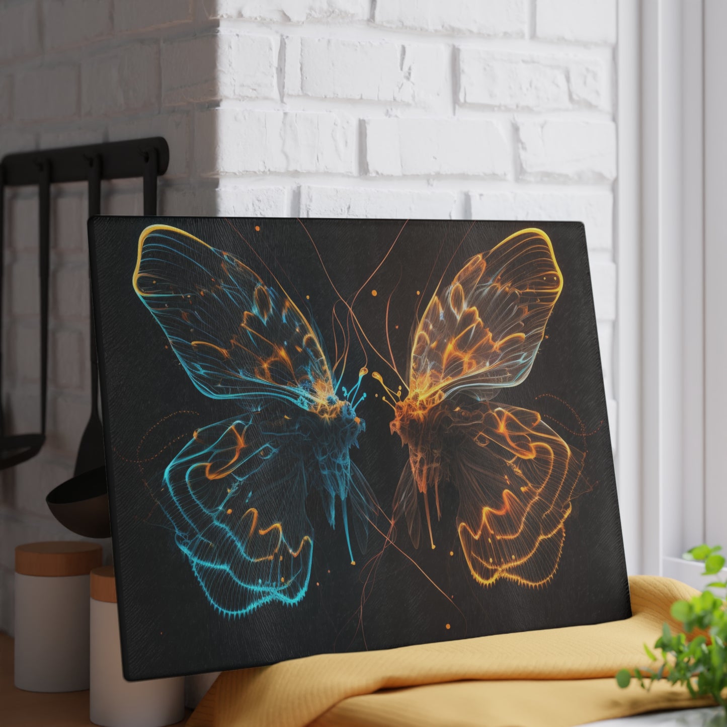 Glass Cutting Board Neon Glo Butterfly 1