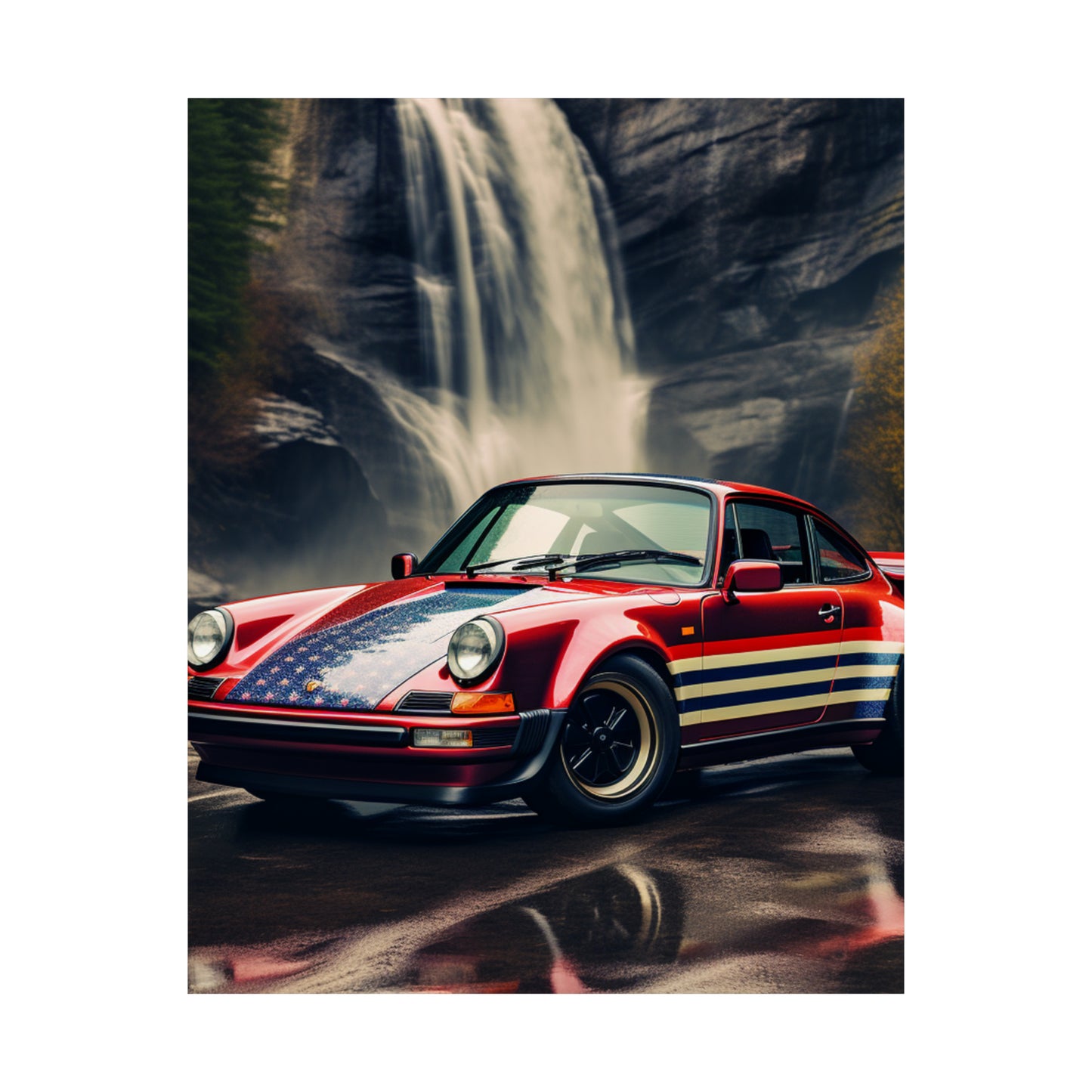 Premium Matte Vertical Posters American Flag Porsche Abstract 1