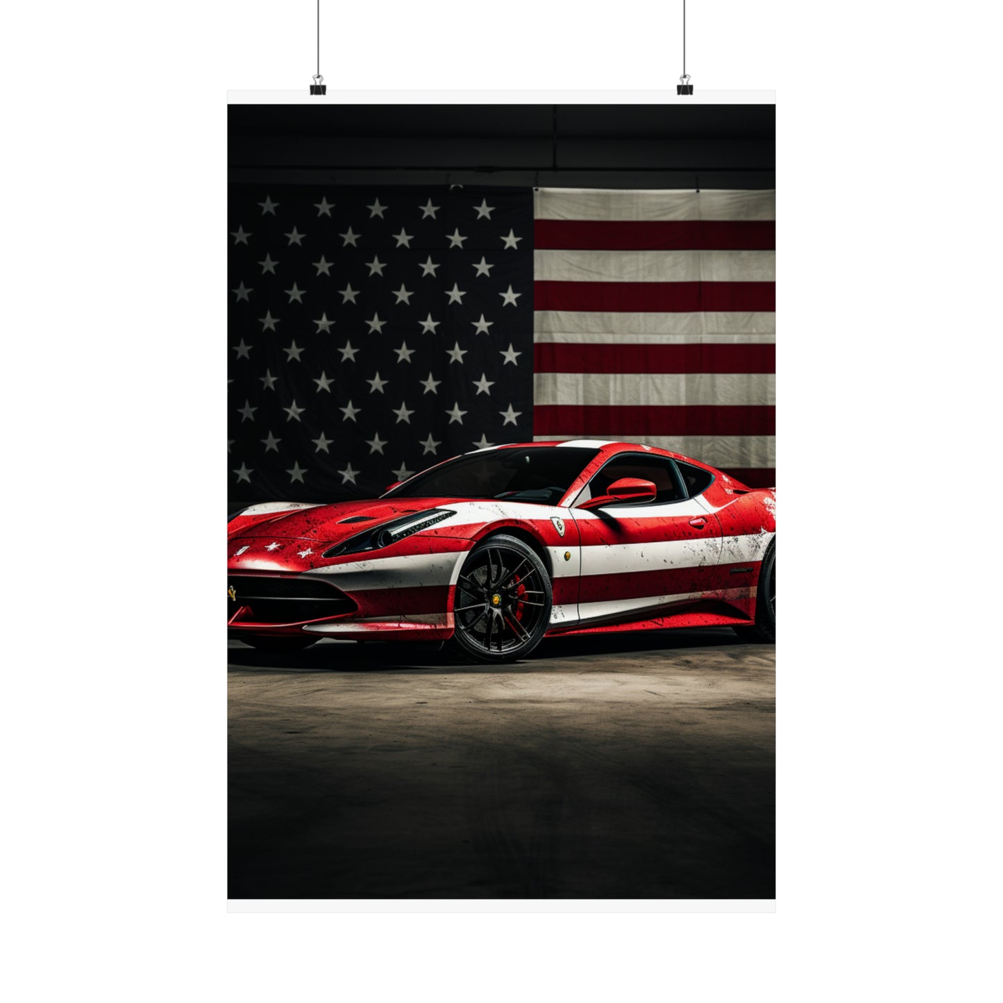 Premium Matte Vertical Posters American Flag Background Ferrari 1