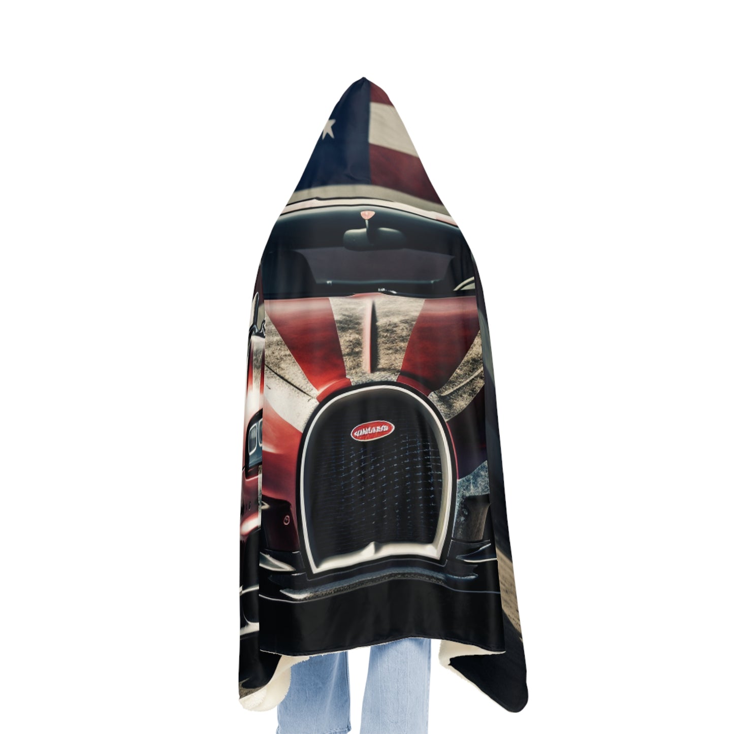 Snuggle Hooded Blanket American Flag Background Bugatti 3