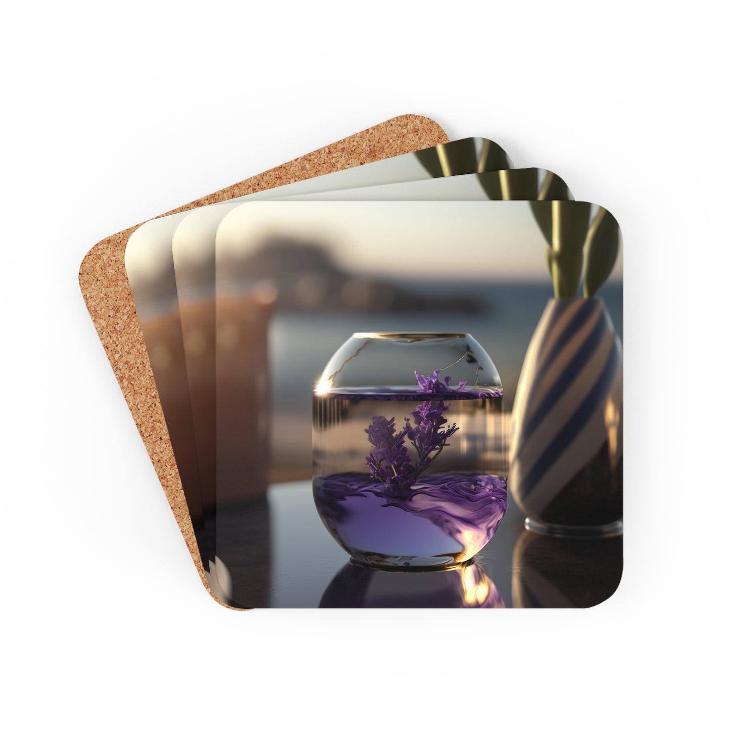 Corkwood Coaster Set Lavender in a vase 1