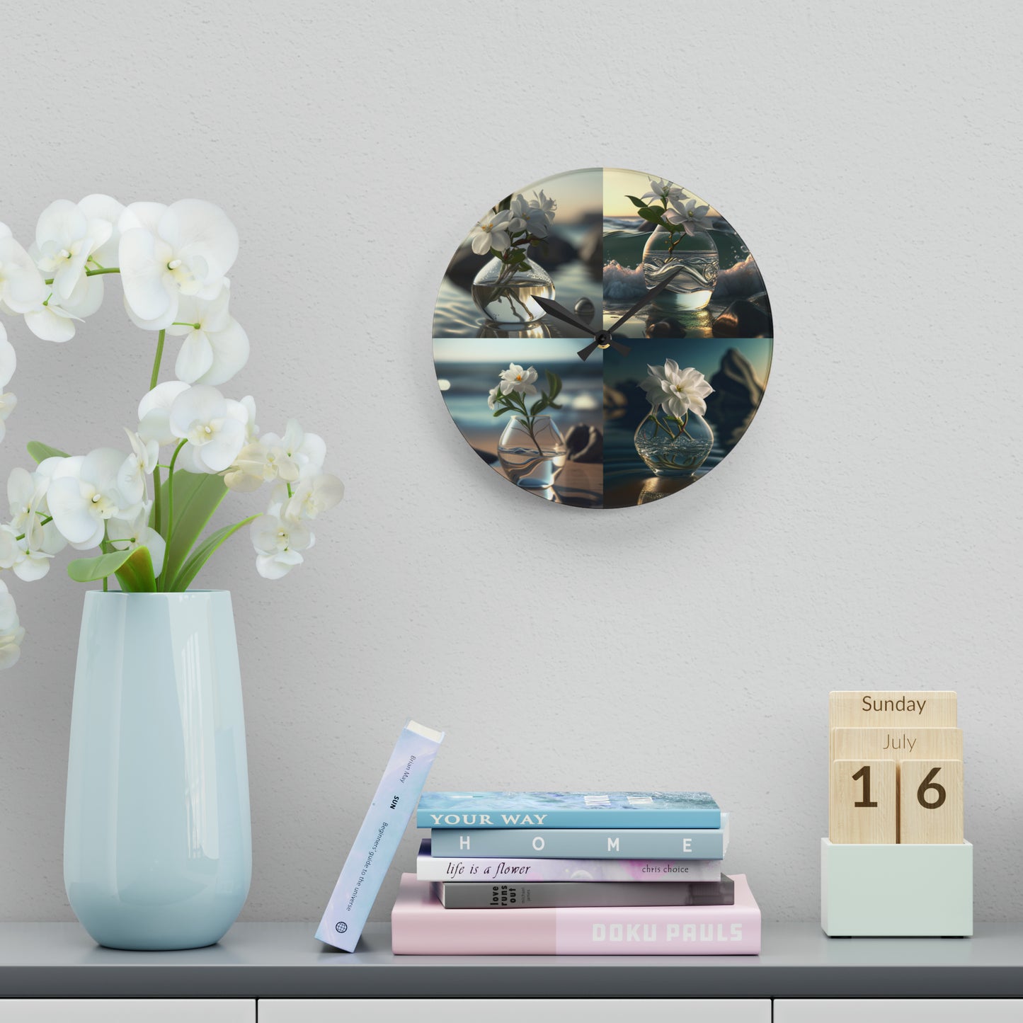 Acrylic Wall Clock Jasmine glass vase 5