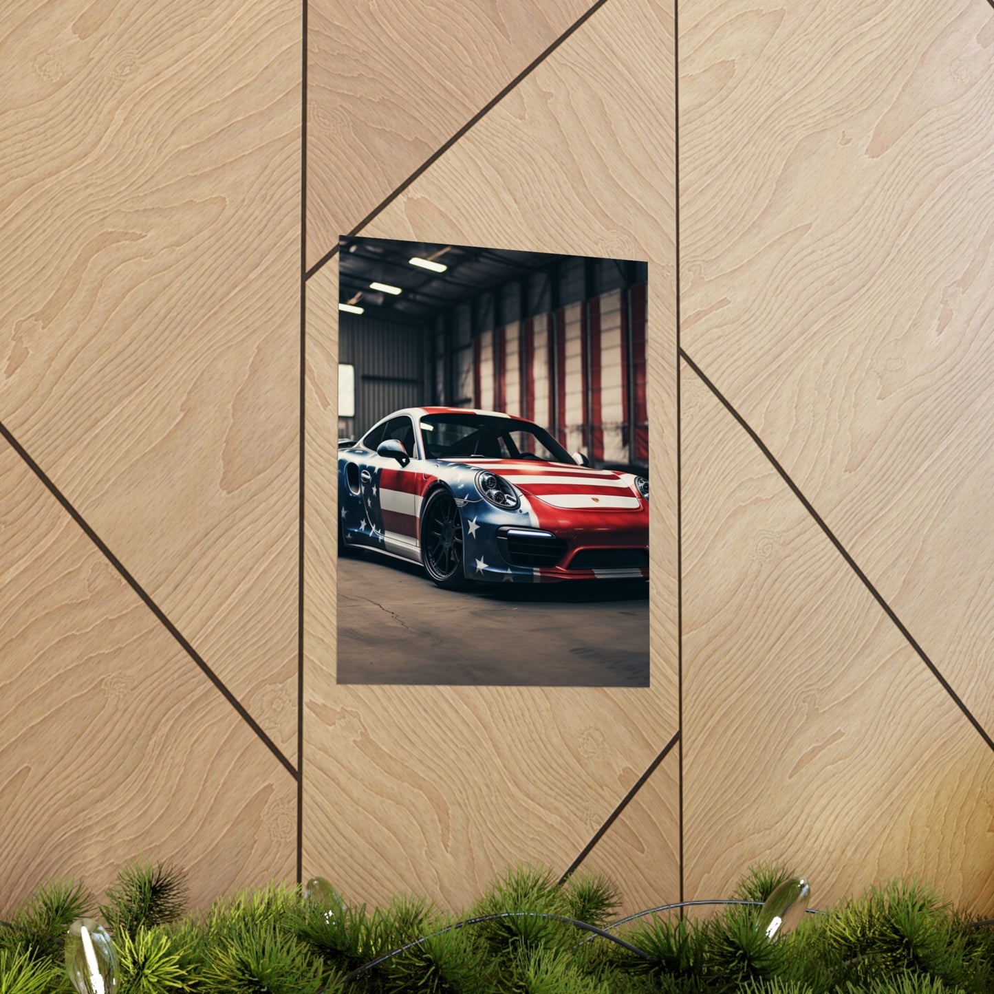 Premium Matte Vertical Posters American Flag Porsche 2