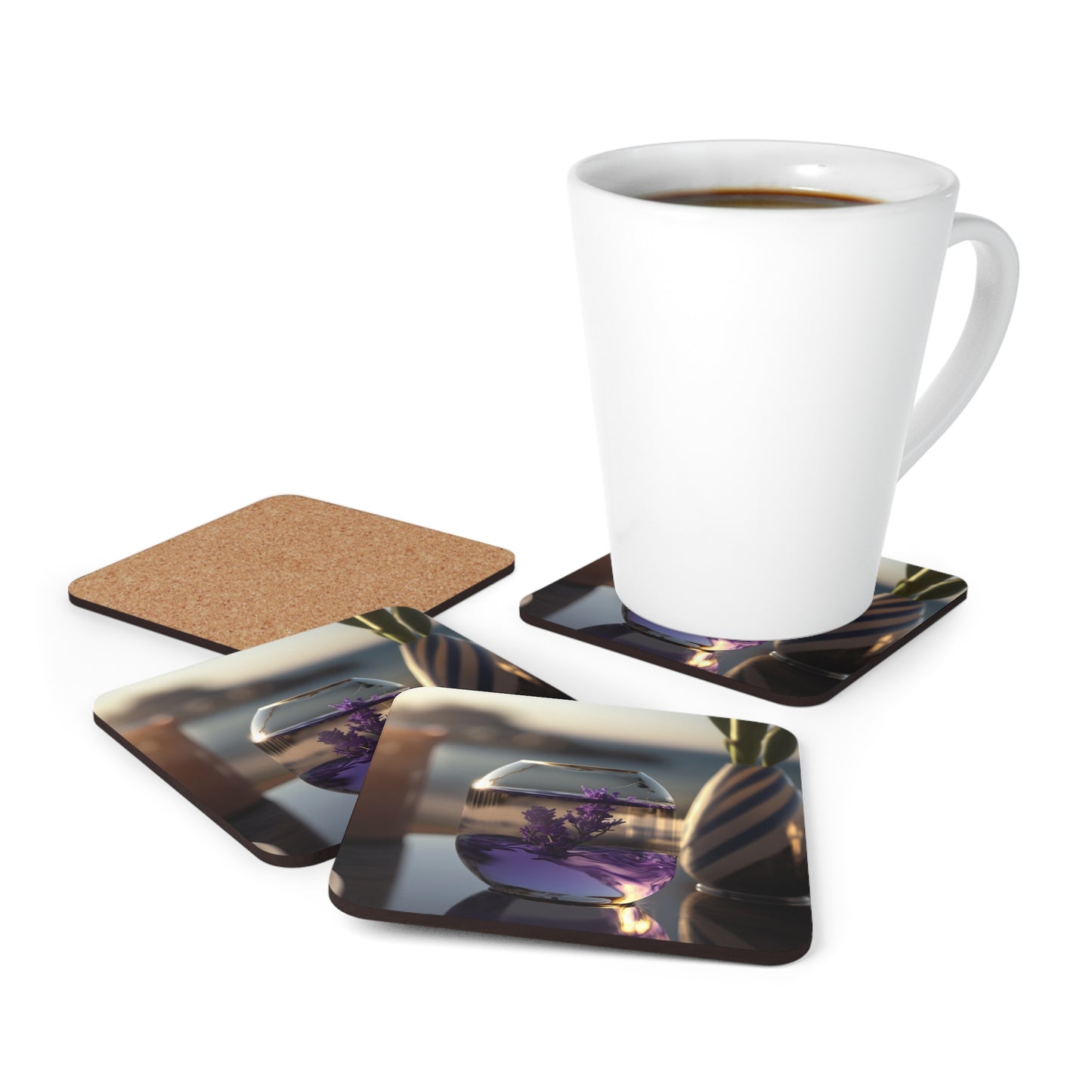 Corkwood Coaster Set Lavender in a vase 1