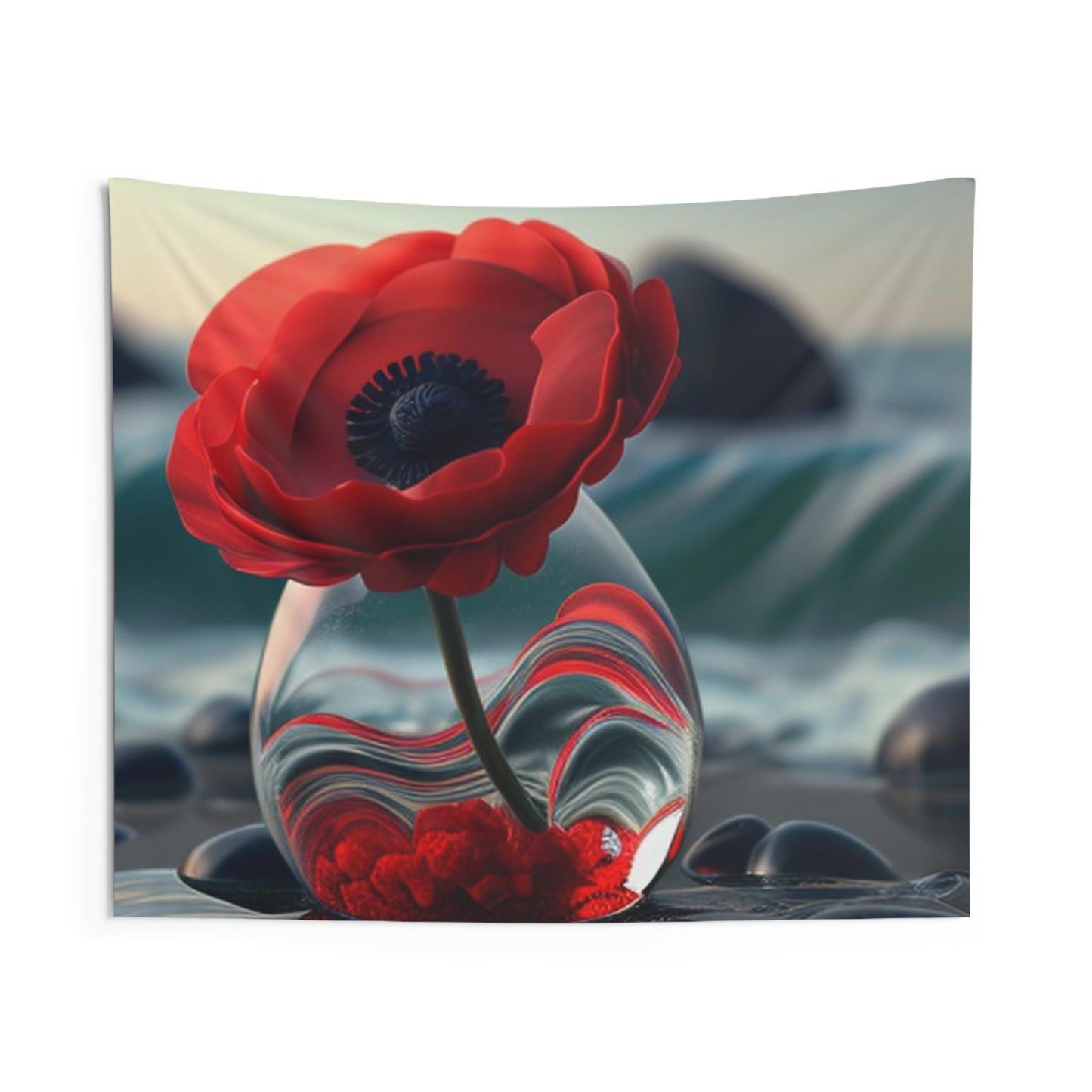 Indoor Wall Tapestries Red Anemone in a Vase 1