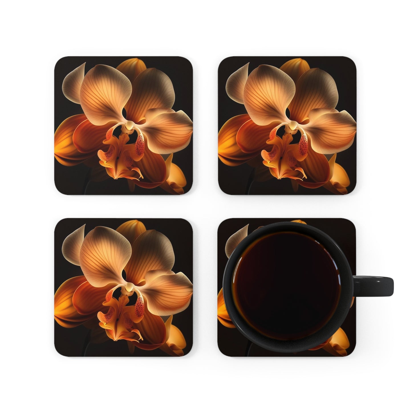 Corkwood Coaster Set Orange Orchid 2