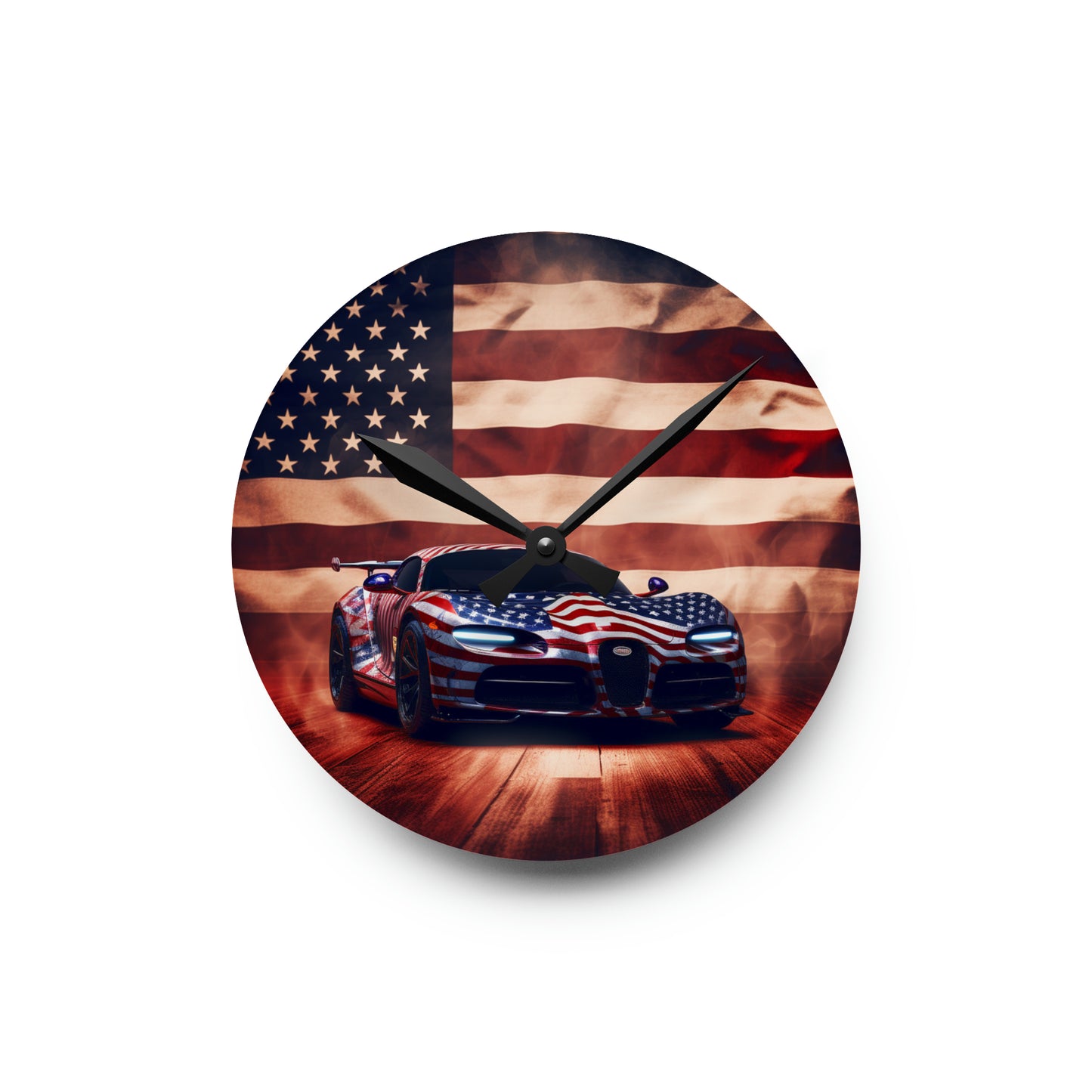 Acrylic Wall Clock Abstract American Flag Background Bugatti 2