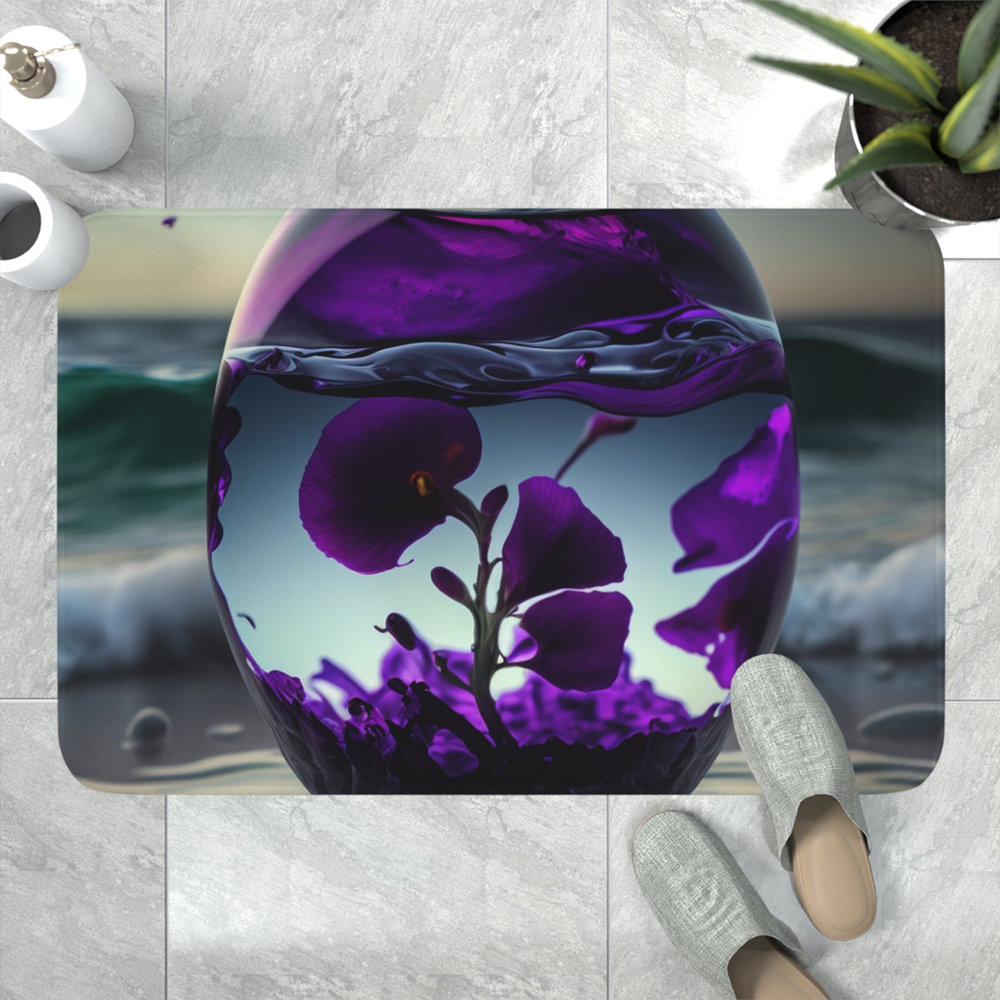 Memory Foam Bath Mat Purple Sweet pea in a vase 4