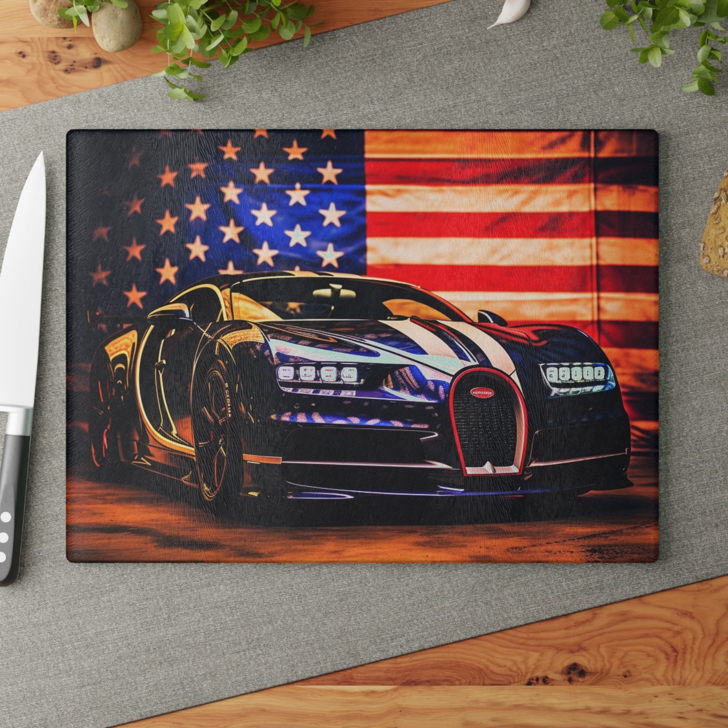 Glass Cutting Board Macro Bugatti American Flag 4