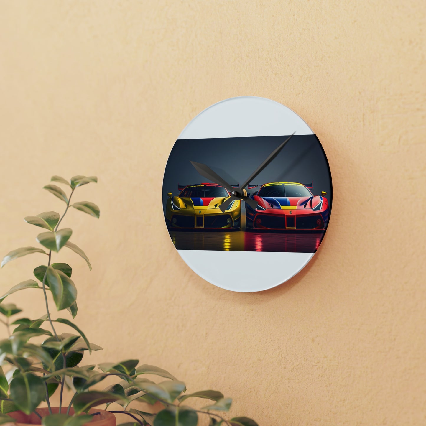 Acrylic Wall Clock Ferrari Red Blue 1