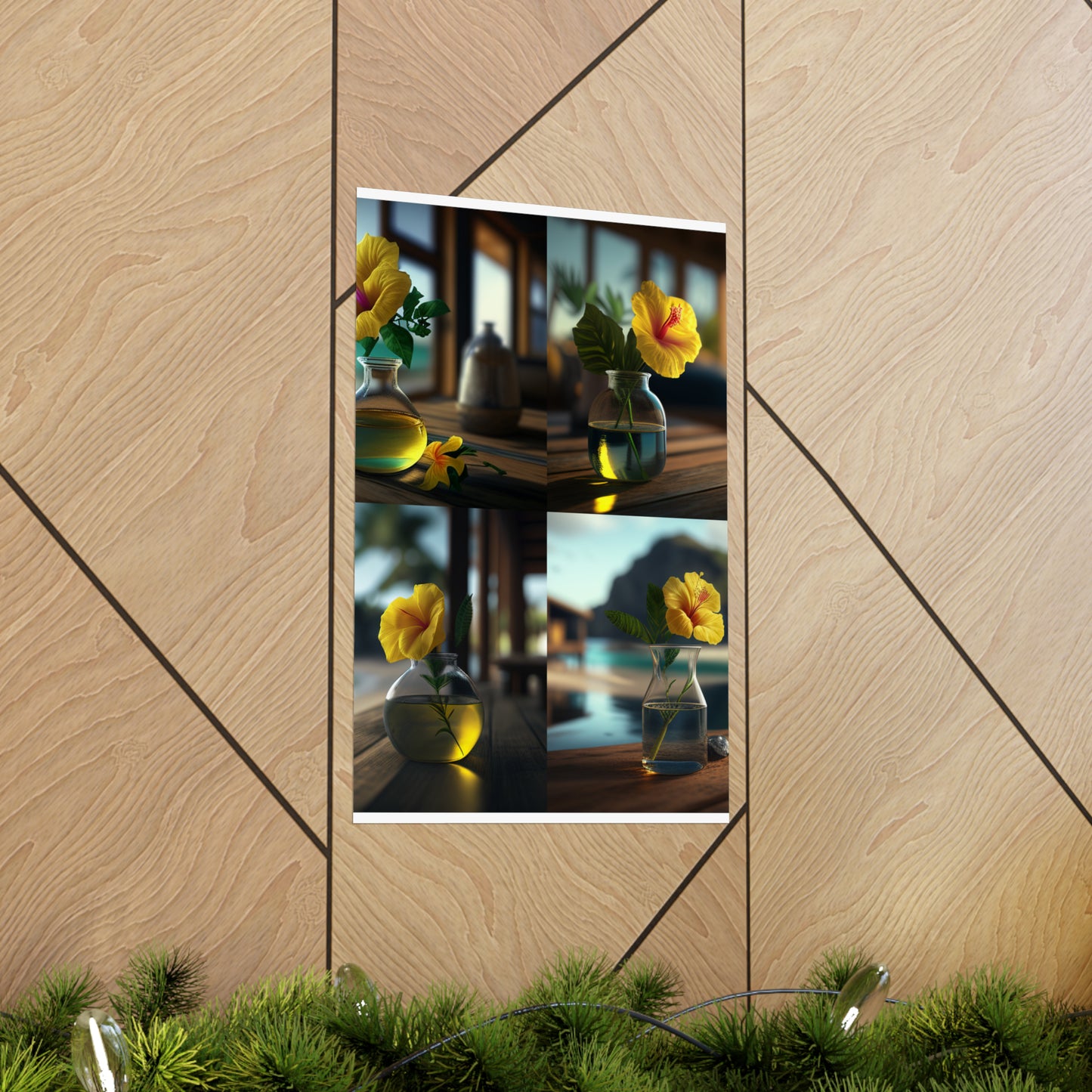 Premium Matte Vertical Posters Yellow Hibiscus Wood 5