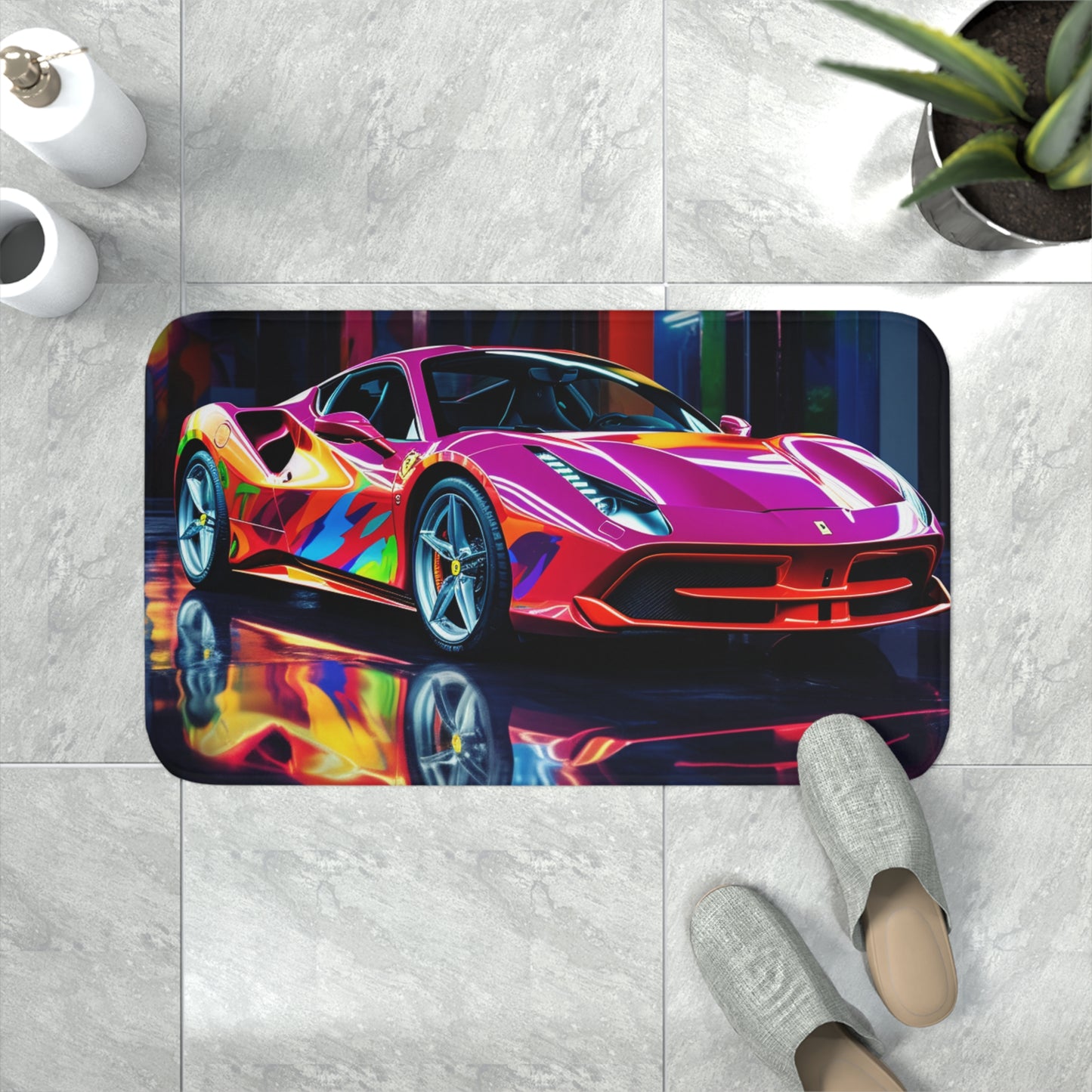 Memory Foam Bath Mat Pink Macro Ferrari 1