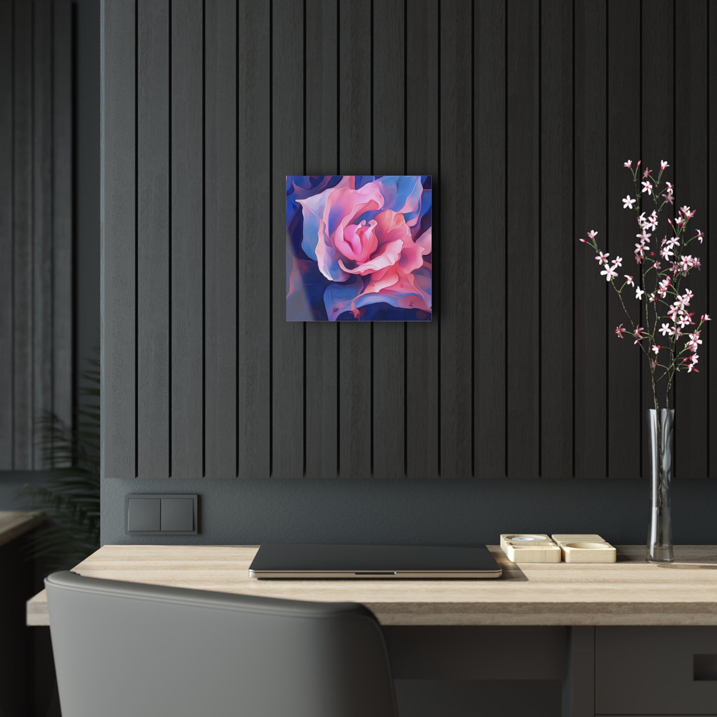 Acrylic Prints Pink & Blue Tulip Rose 1