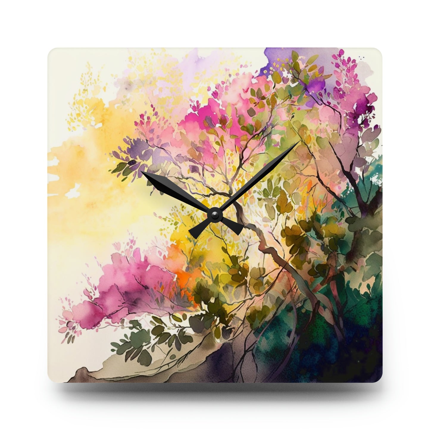 Acrylic Wall Clock Mother Nature Bright Spring Colors Realistic Watercolor 2