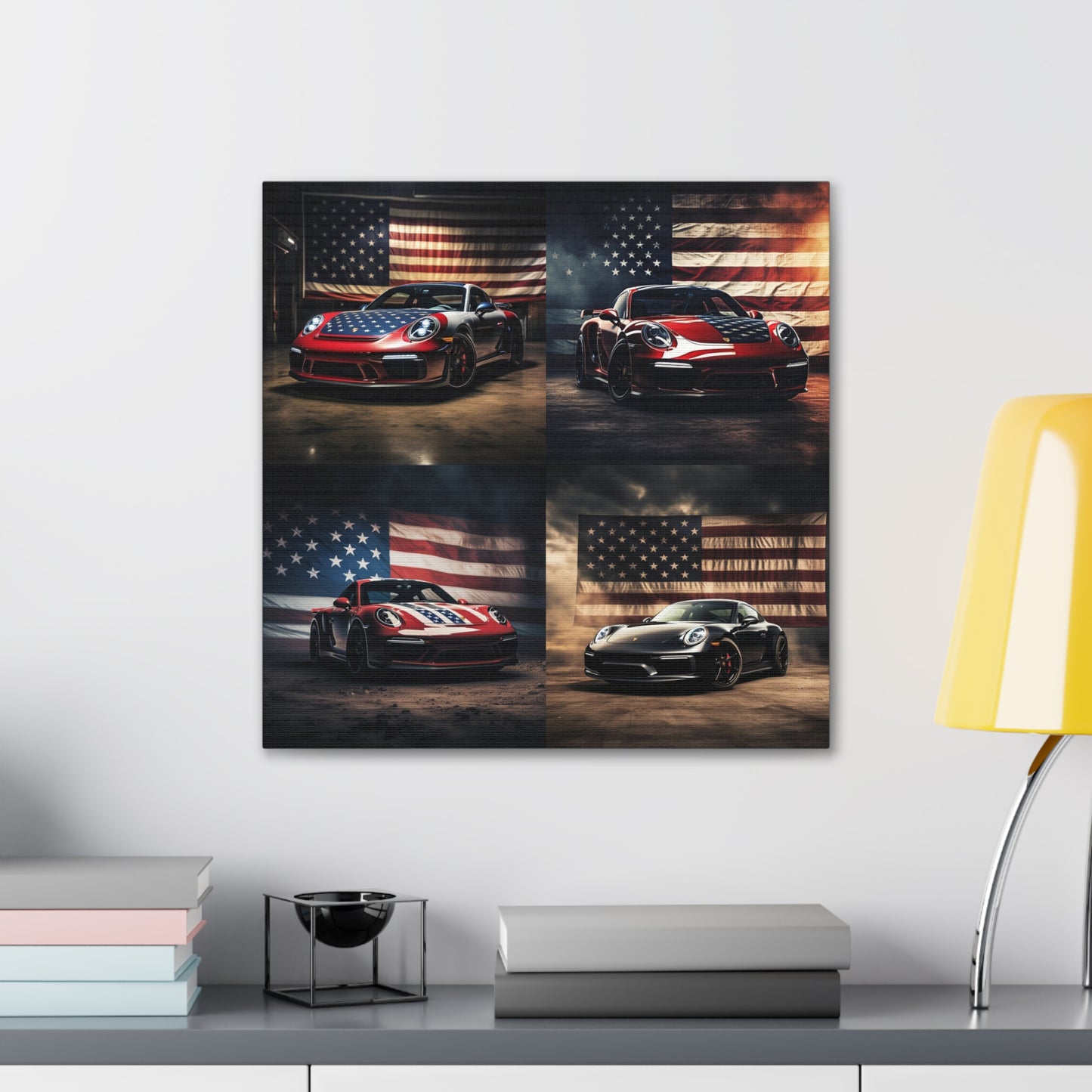 Canvas Gallery Wraps American Flag Background Porsche 5