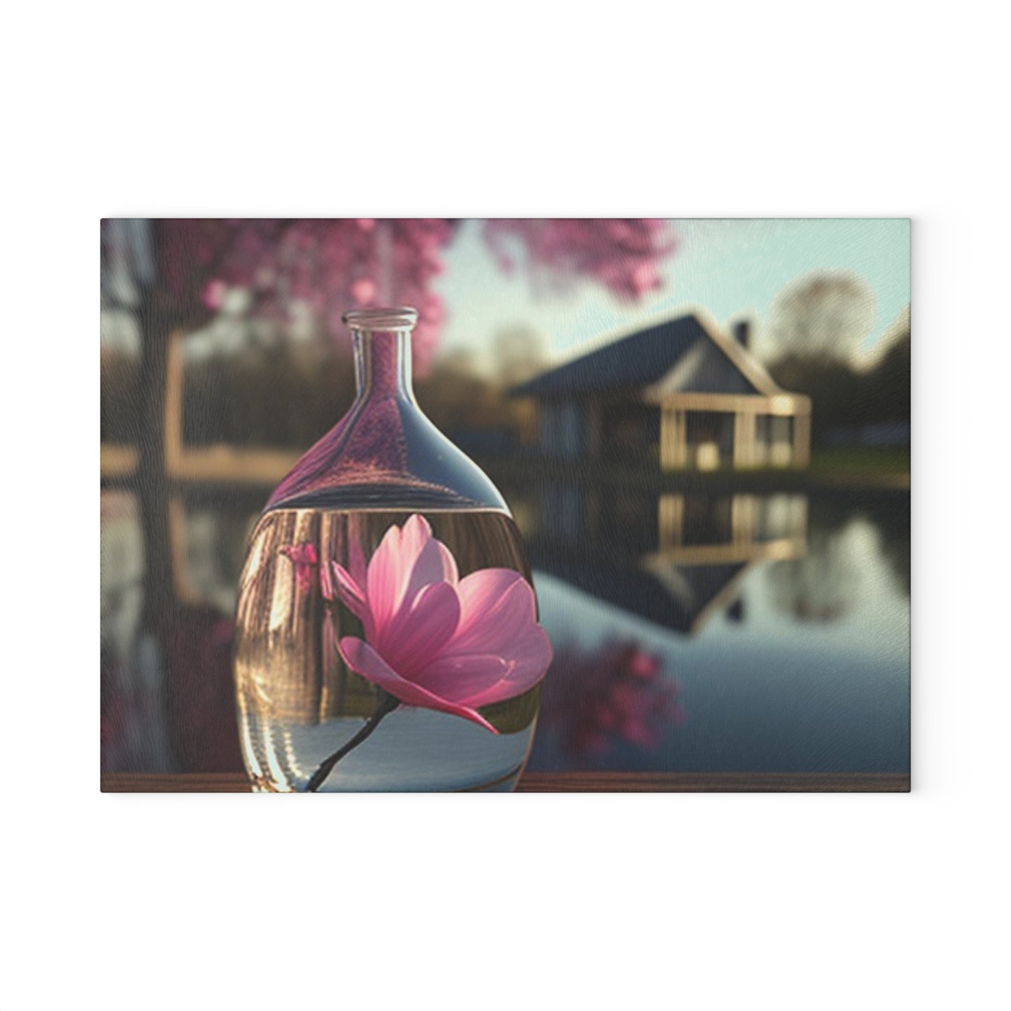 Glass Cutting Board Magnolia in a Glass vase 2