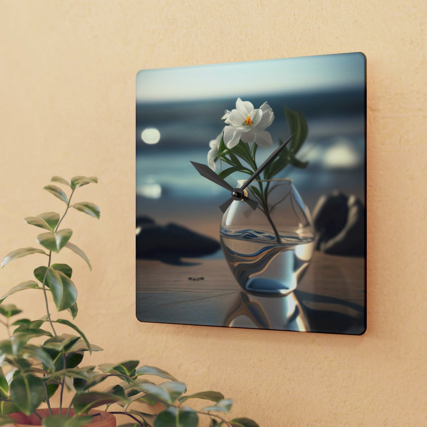 Acrylic Wall Clock Jasmine glass vase 3