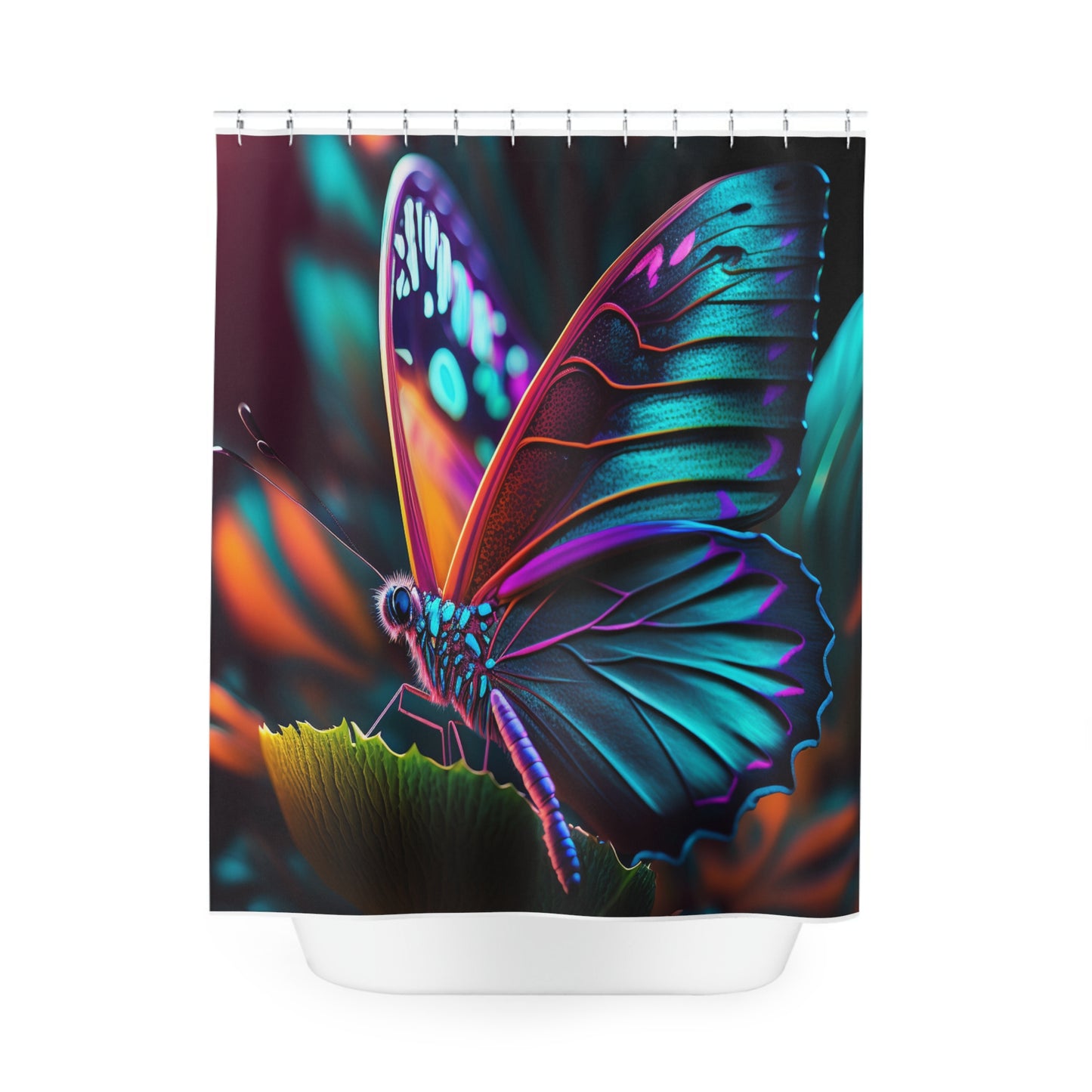 Polyester Shower Curtain Neon Butterfly Macro 1