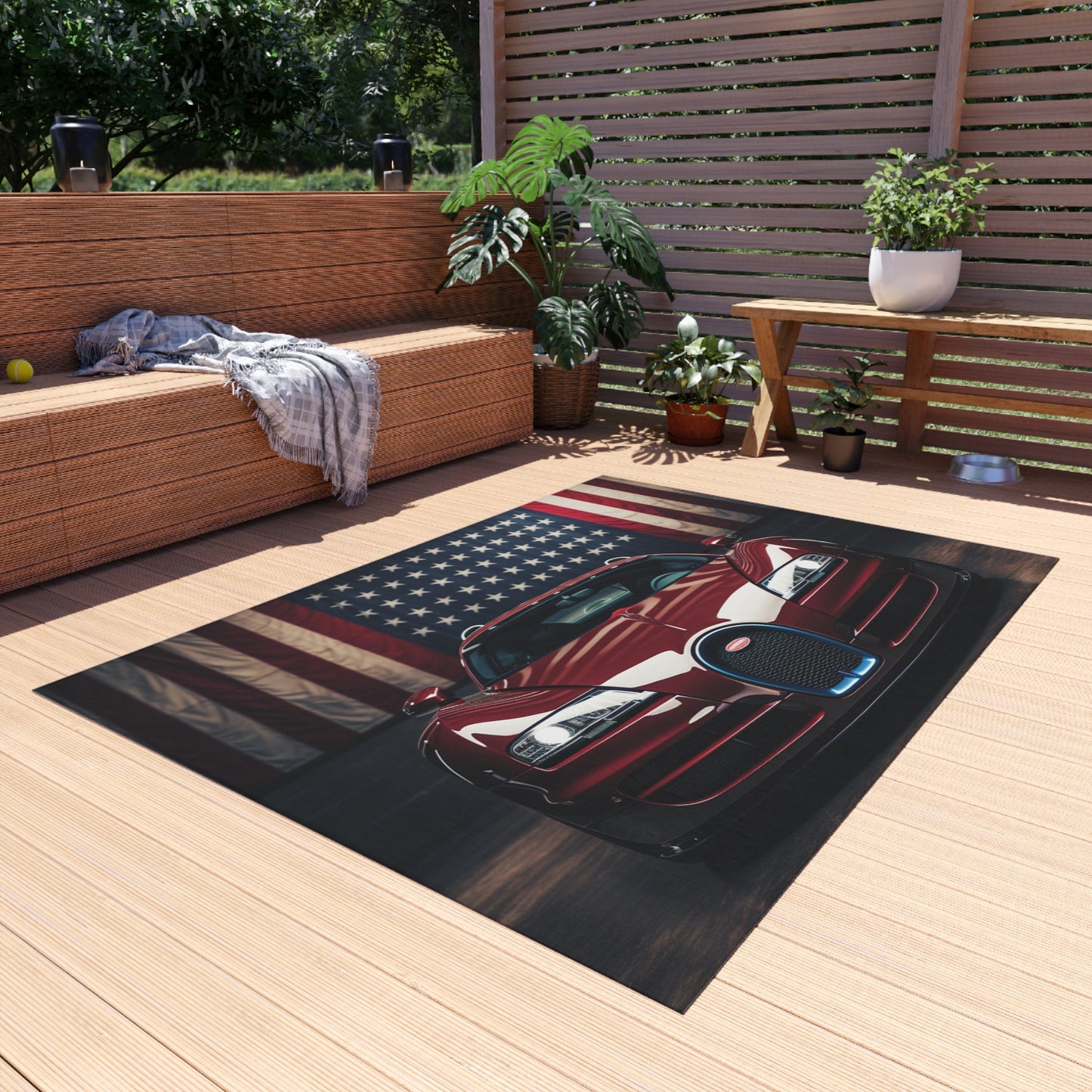 Outdoor Rug  American Flag Background Bugatti 1