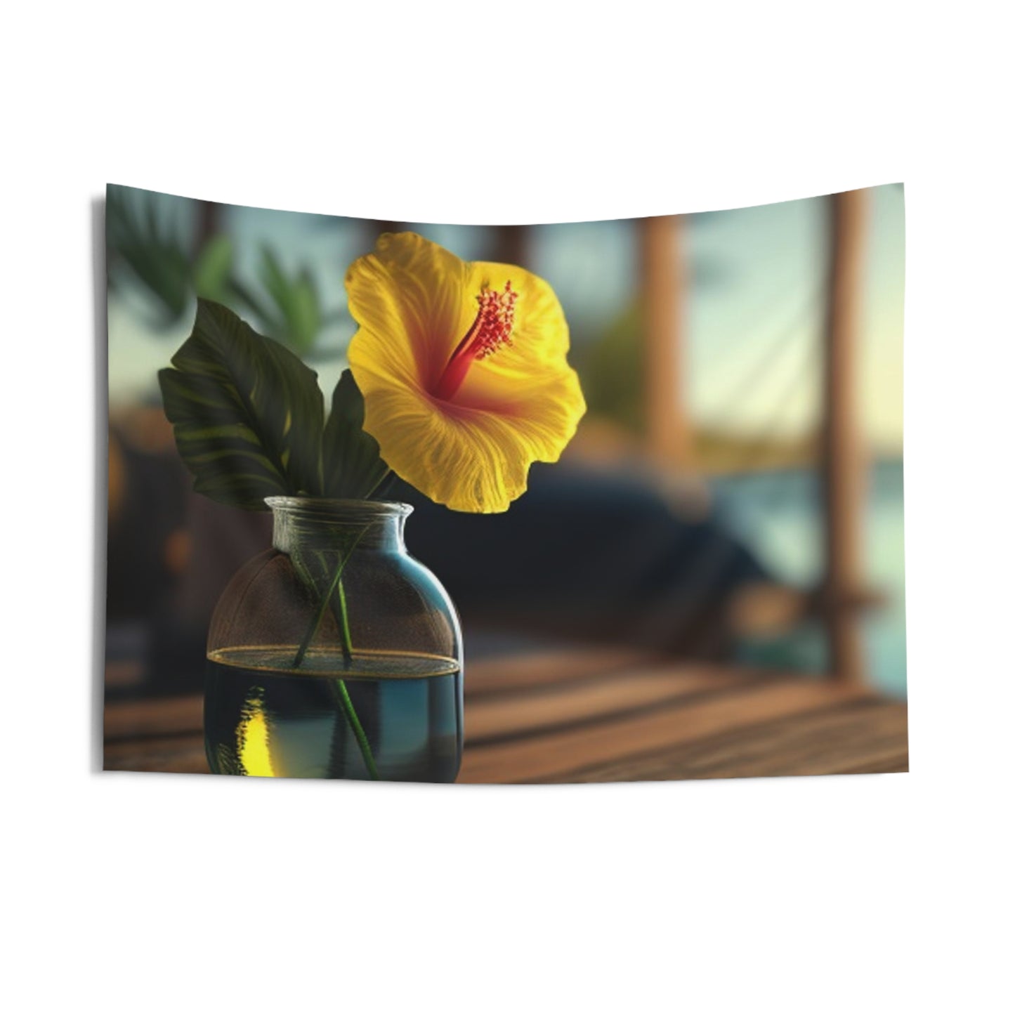 Indoor Wall Tapestries Yellow Hibiscus Wood 2
