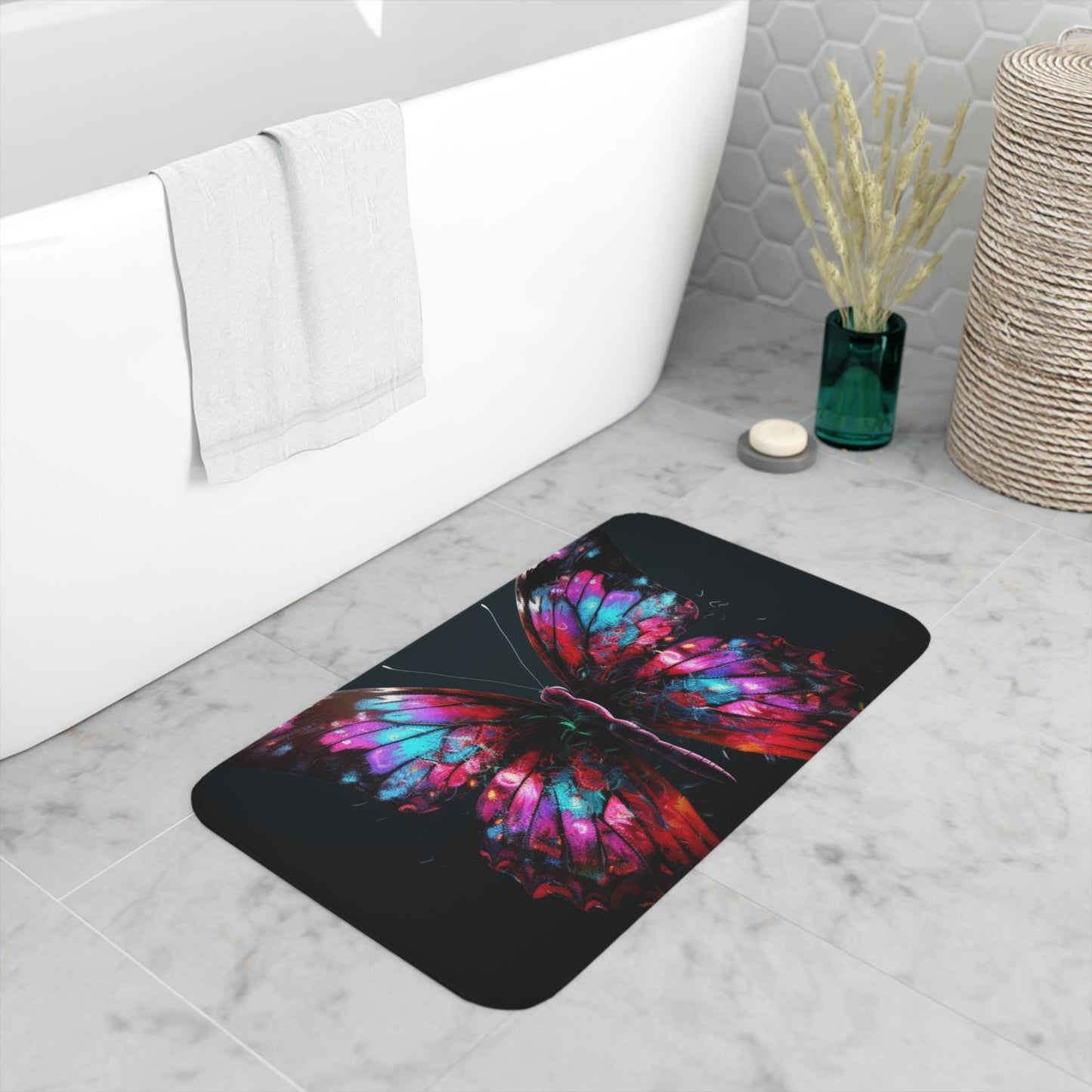 Memory Foam Bath Mat Hyper Colorful Butterfly Macro 3