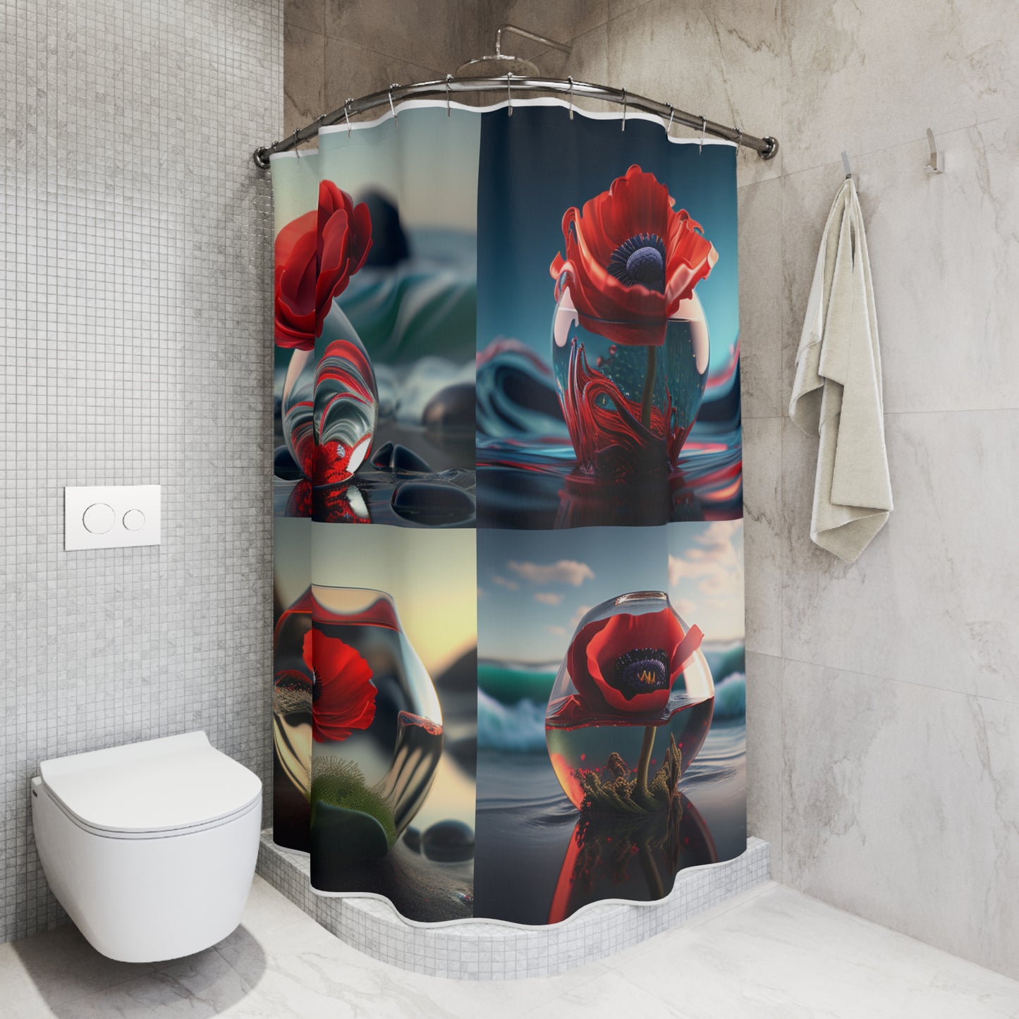 Polyester Shower Curtain Red Anemone in a Vase 5