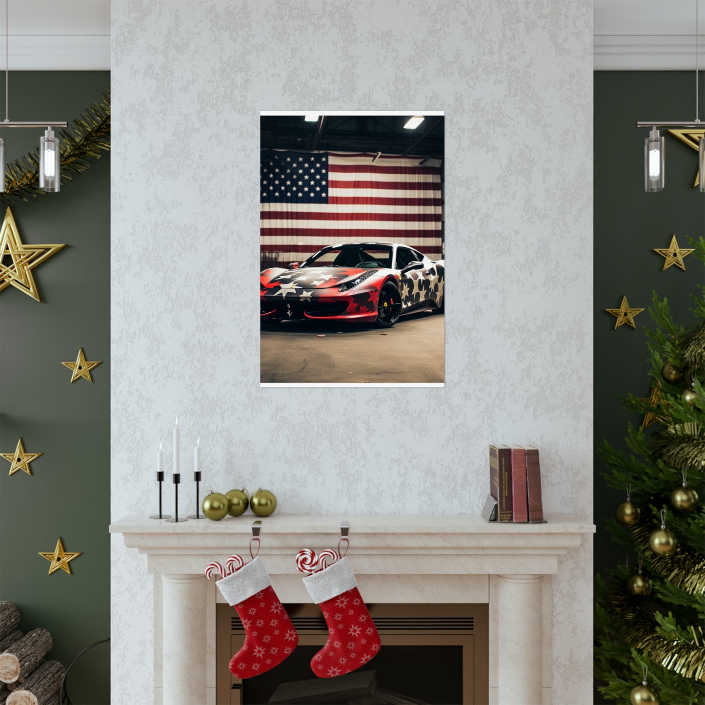 Premium Matte Vertical Posters American Flag Farrari 1