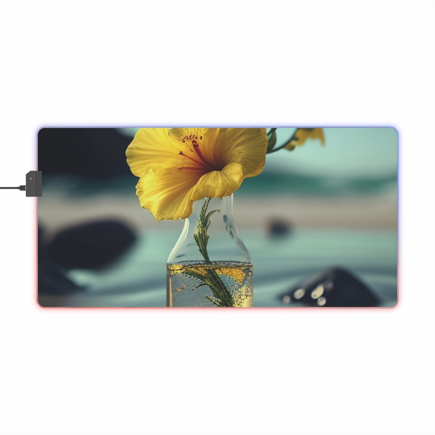 LED Gaming Mouse Pad Yellow Hibiscus glass 3