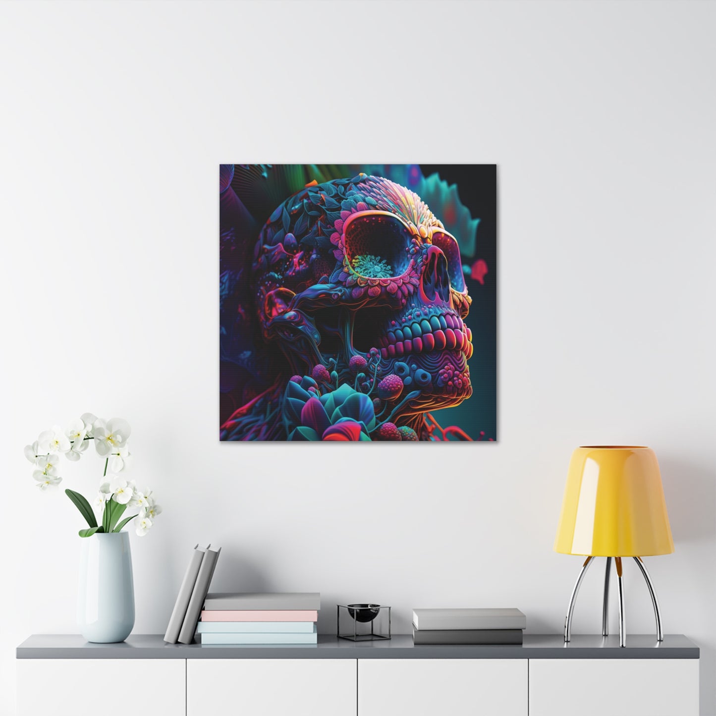 Canvas Gallery Wraps Florescent Skull Death 3