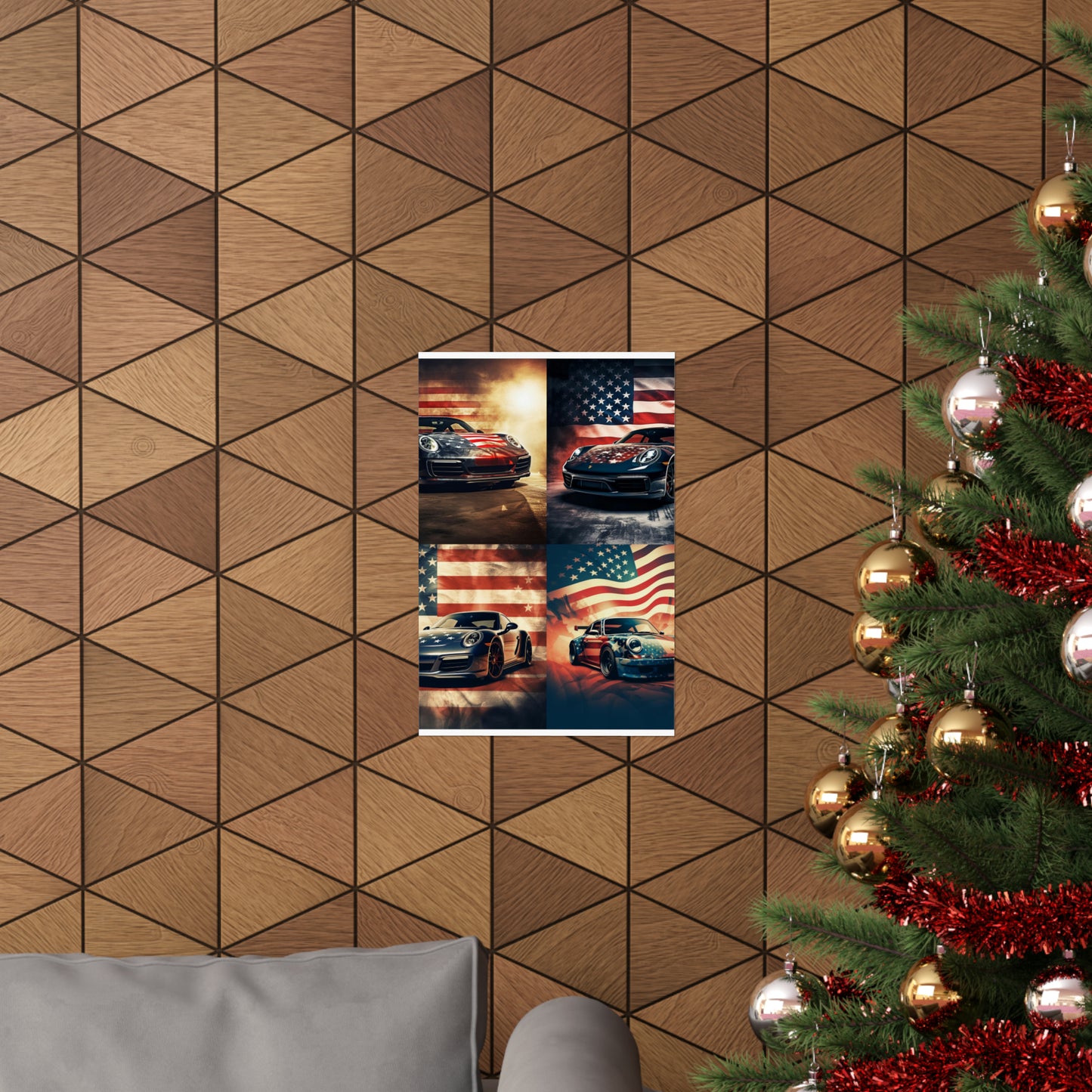 Premium Matte Vertical Posters Abstract American Flag Background Porsche 5