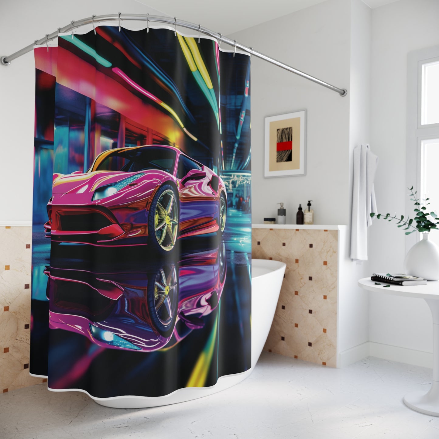 Polyester Shower Curtain Pink Macro Ferrari 4