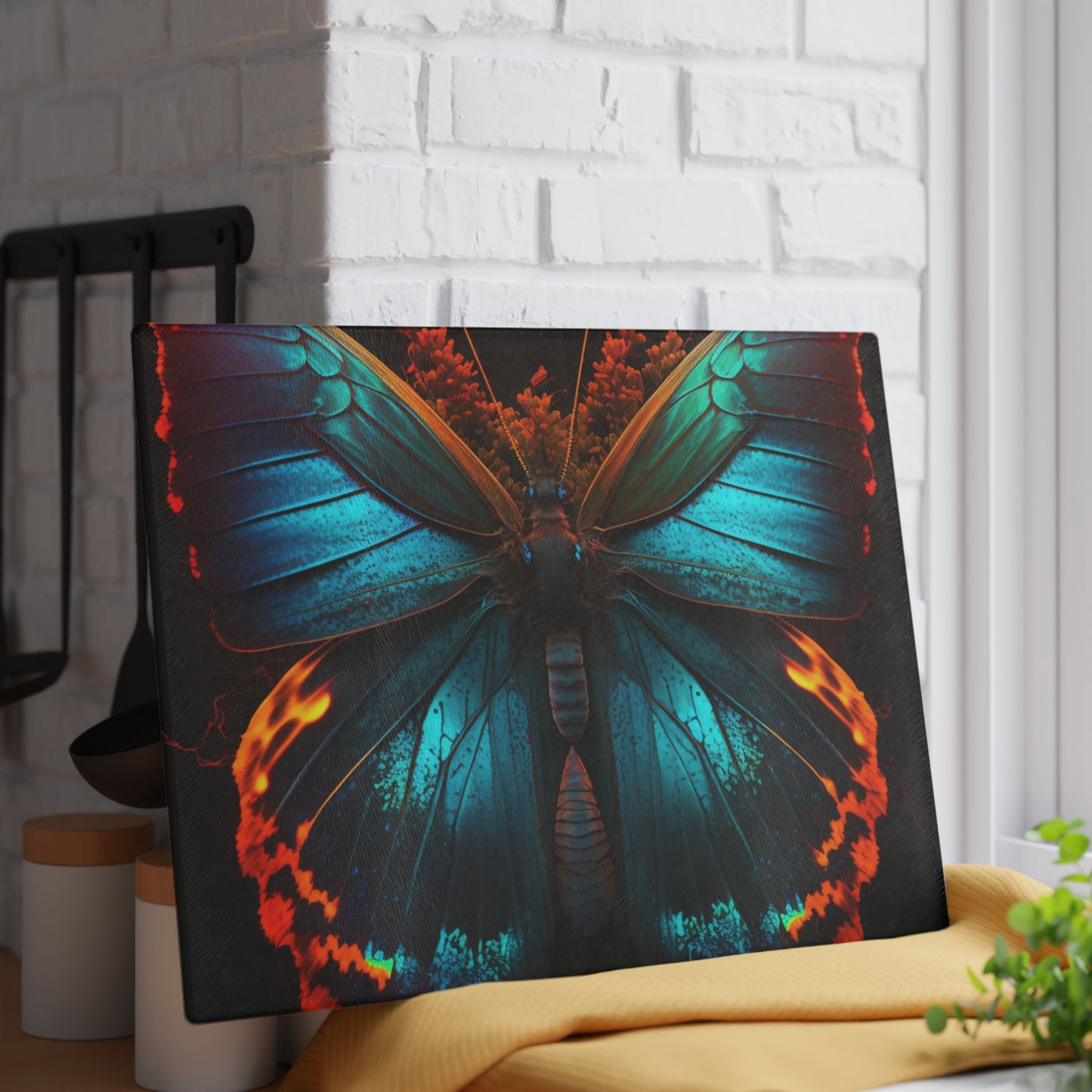 Glass Cutting Board Neon Butterfly Flair 3