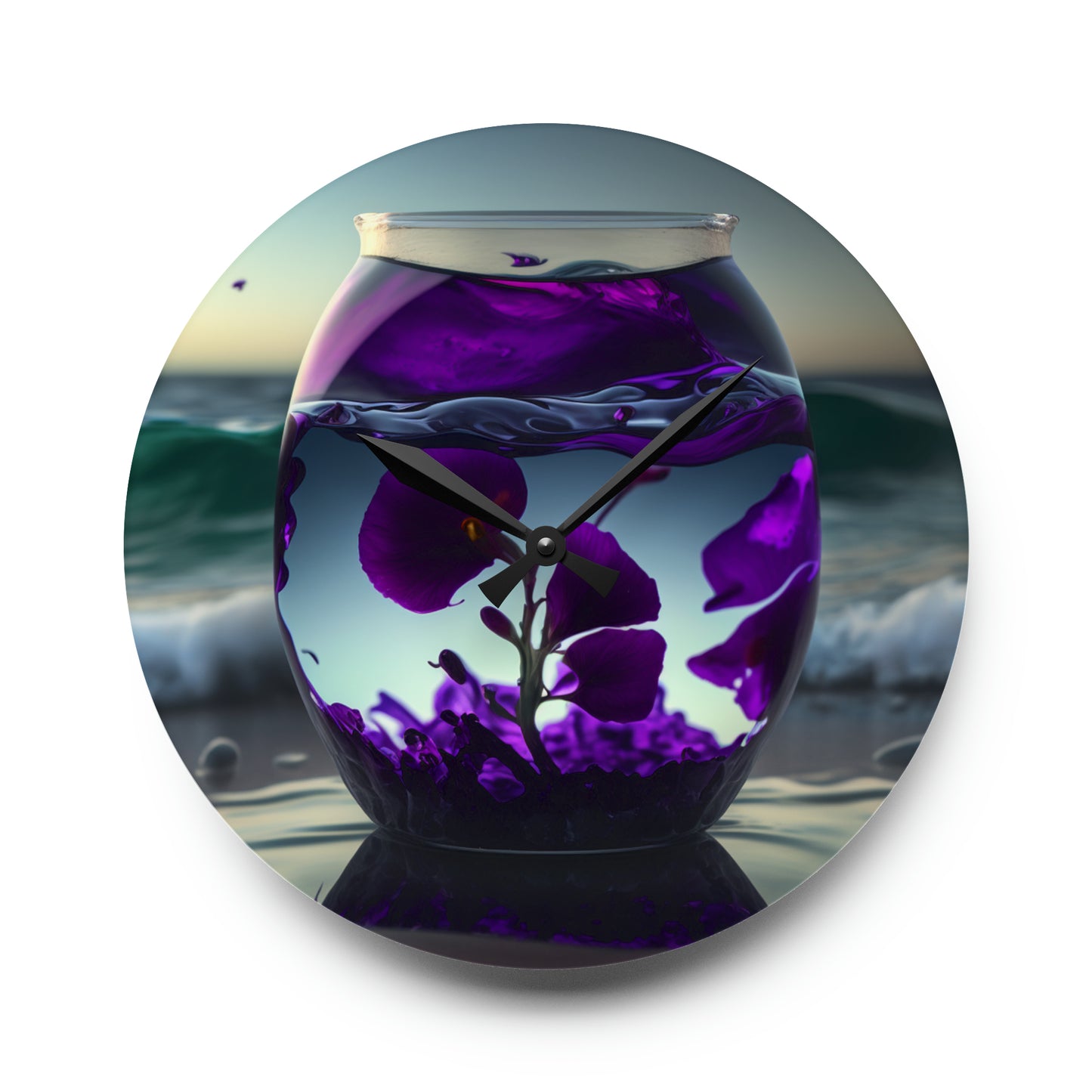 Acrylic Wall Clock Purple Sweet pea in a vase 4