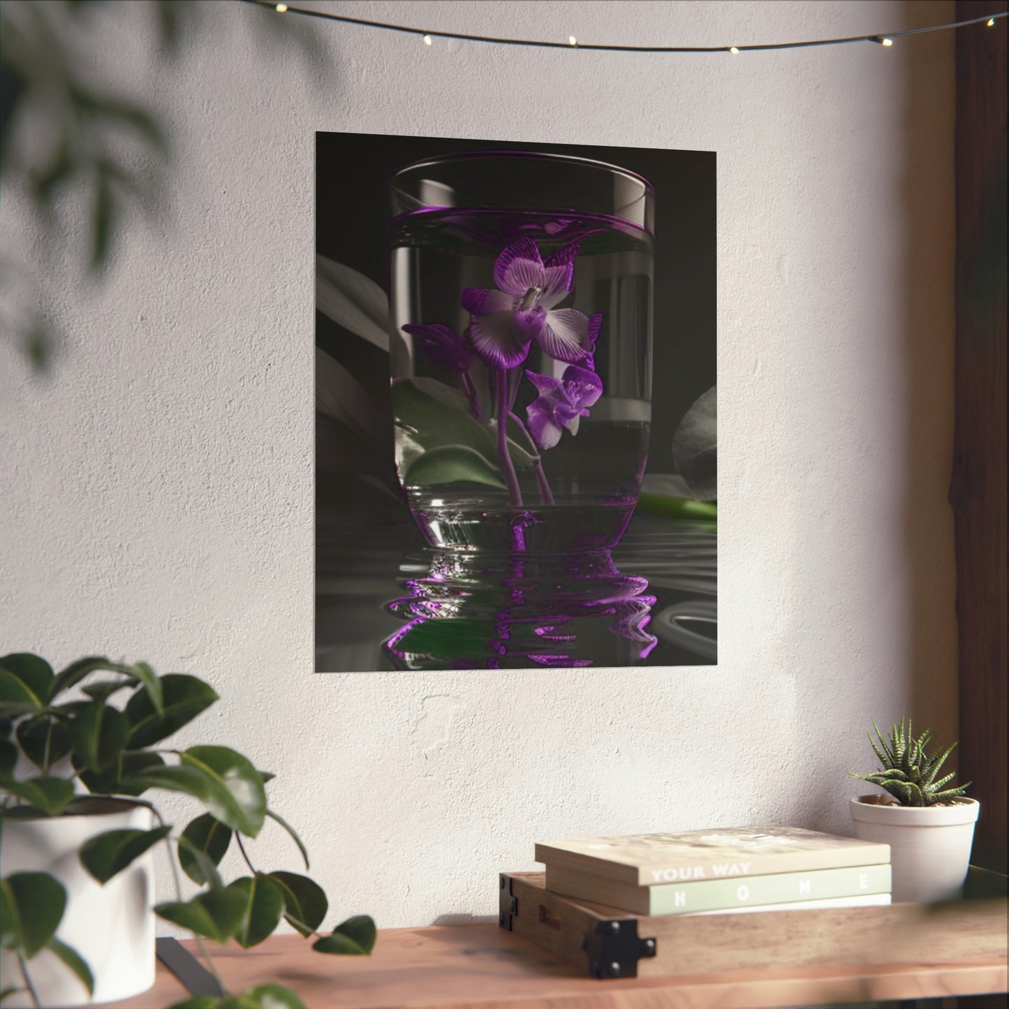 Premium Matte Vertical Posters Purple Orchid Glass vase 1