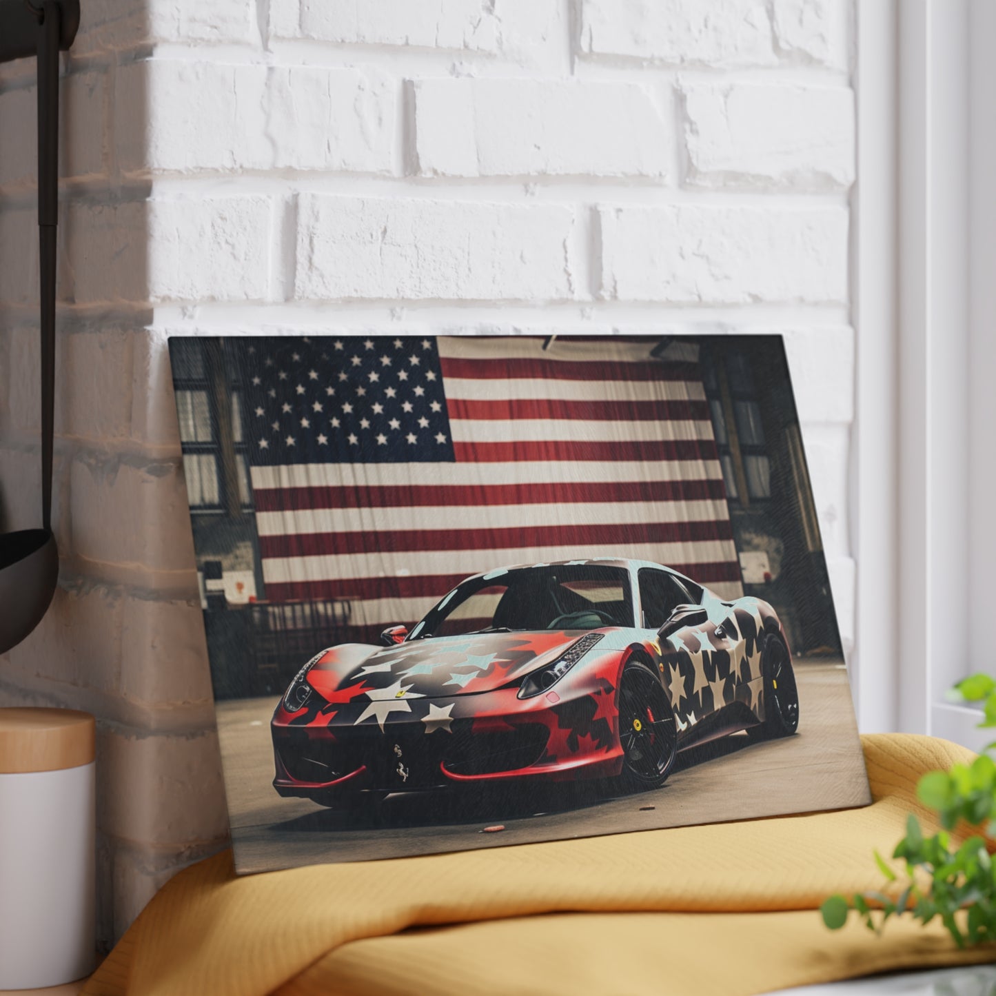 Glass Cutting Board American Flag Farrari 1