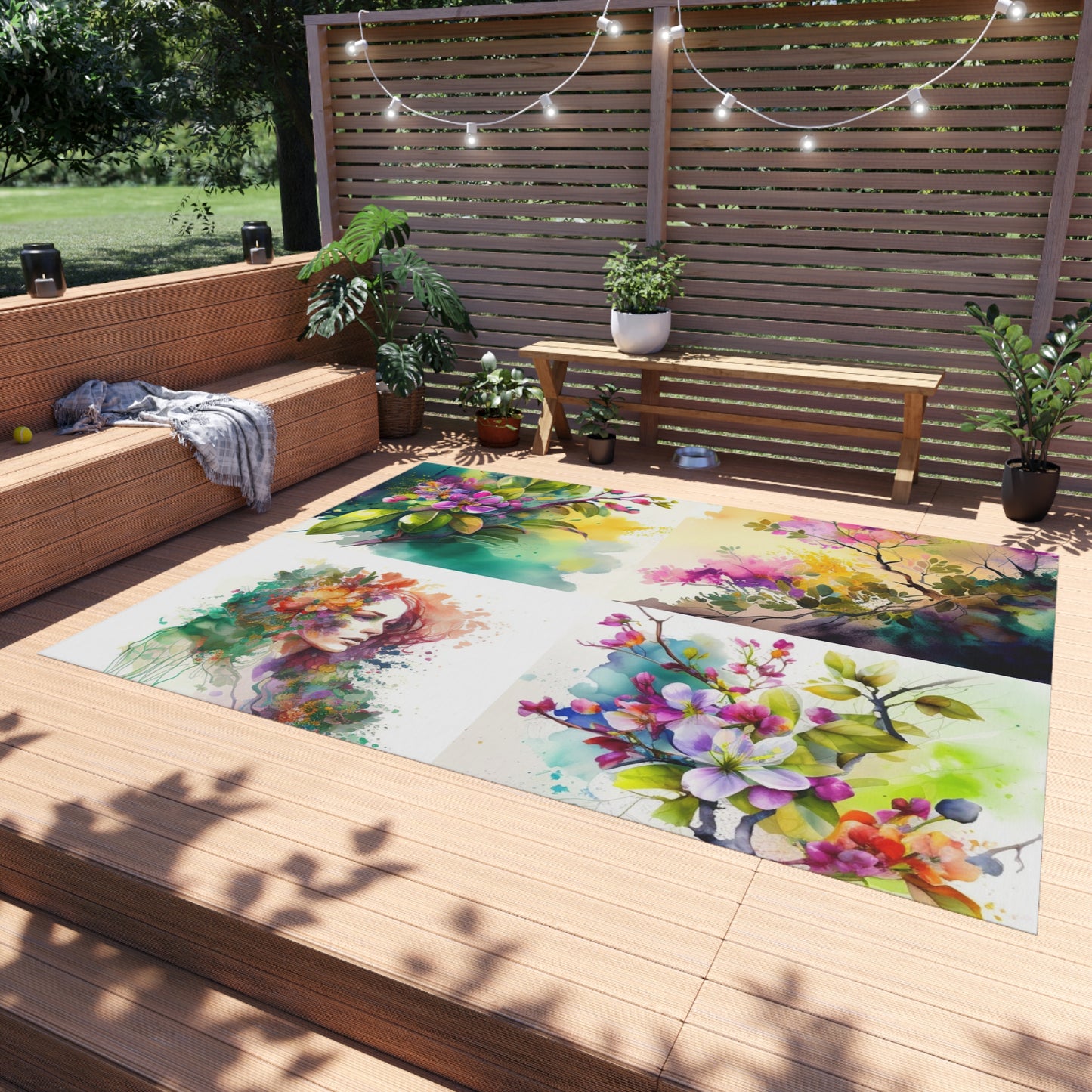 Outdoor Rug  Mother Nature Bright Spring Colors Realistic Watercolor 5
