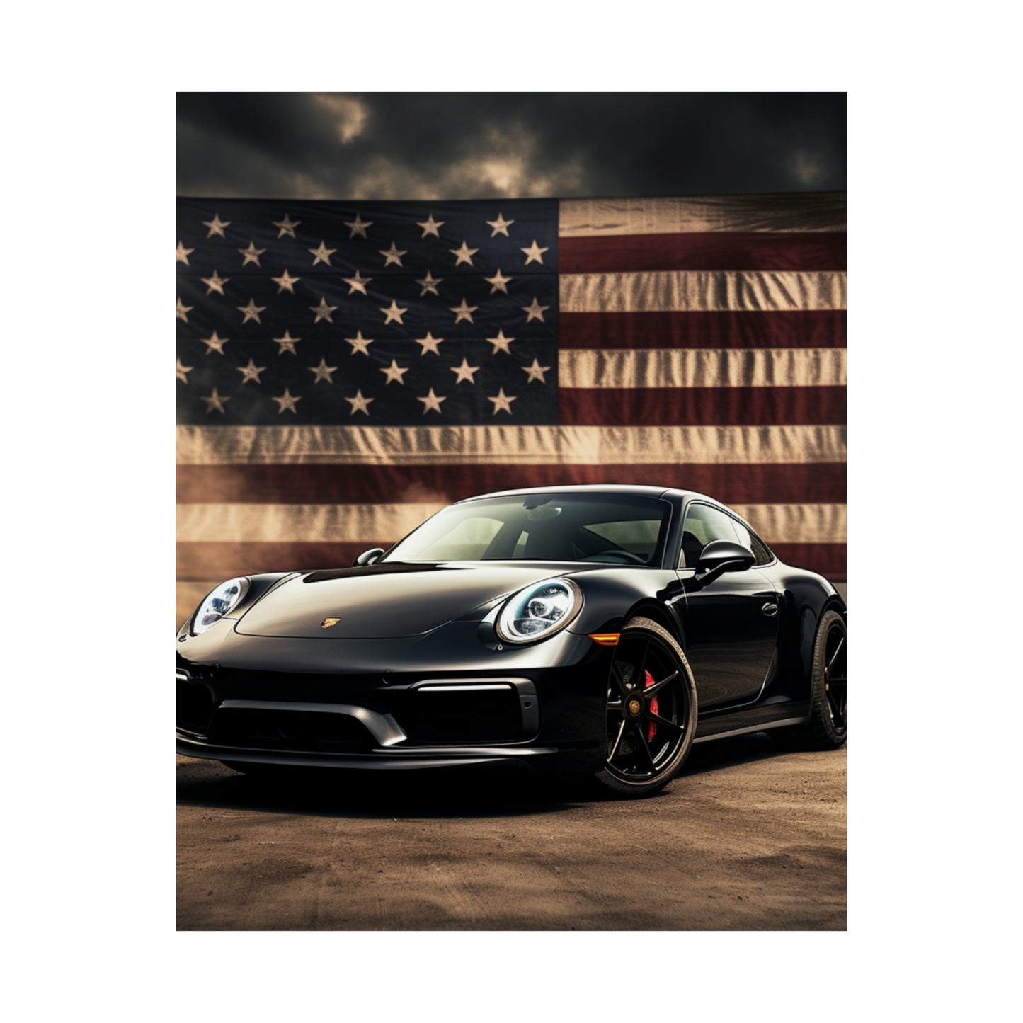 Premium Matte Vertical Posters American Flag Background Porsche 4