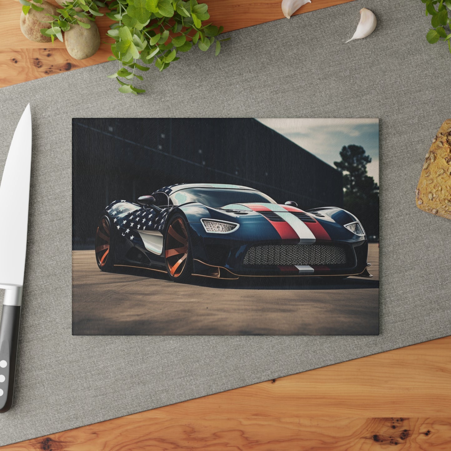 Glass Cutting Board Bugatti Flag American 2