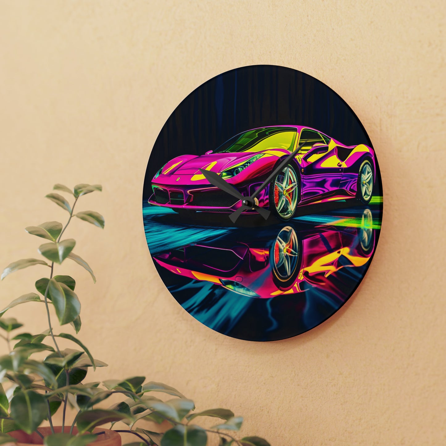 Acrylic Wall Clock Pink Ferrari Macro 3