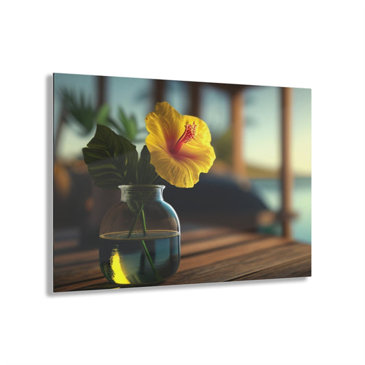 Acrylic Prints Yellow Hibiscus Wood 2