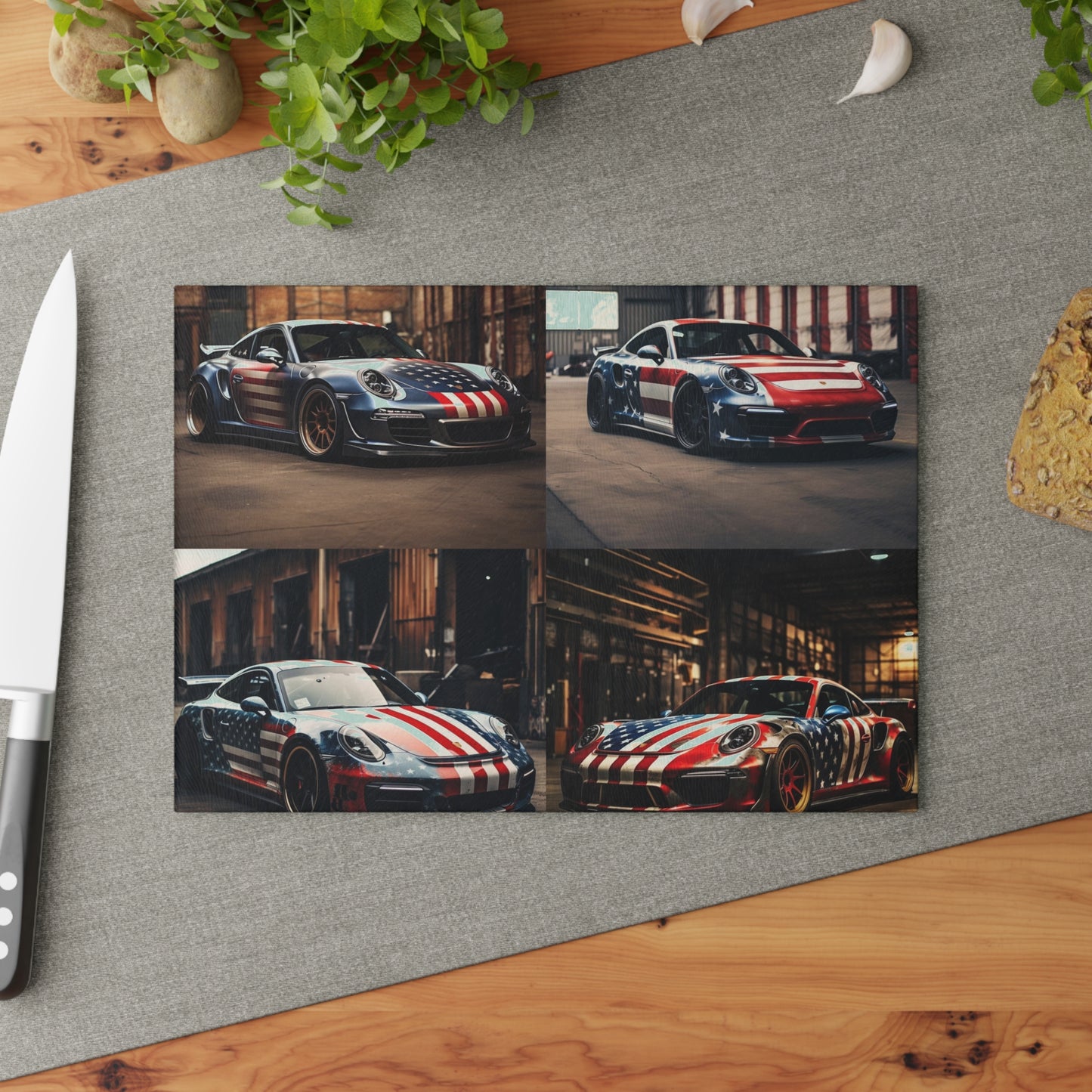 Glass Cutting Board American Flag Porsche 5