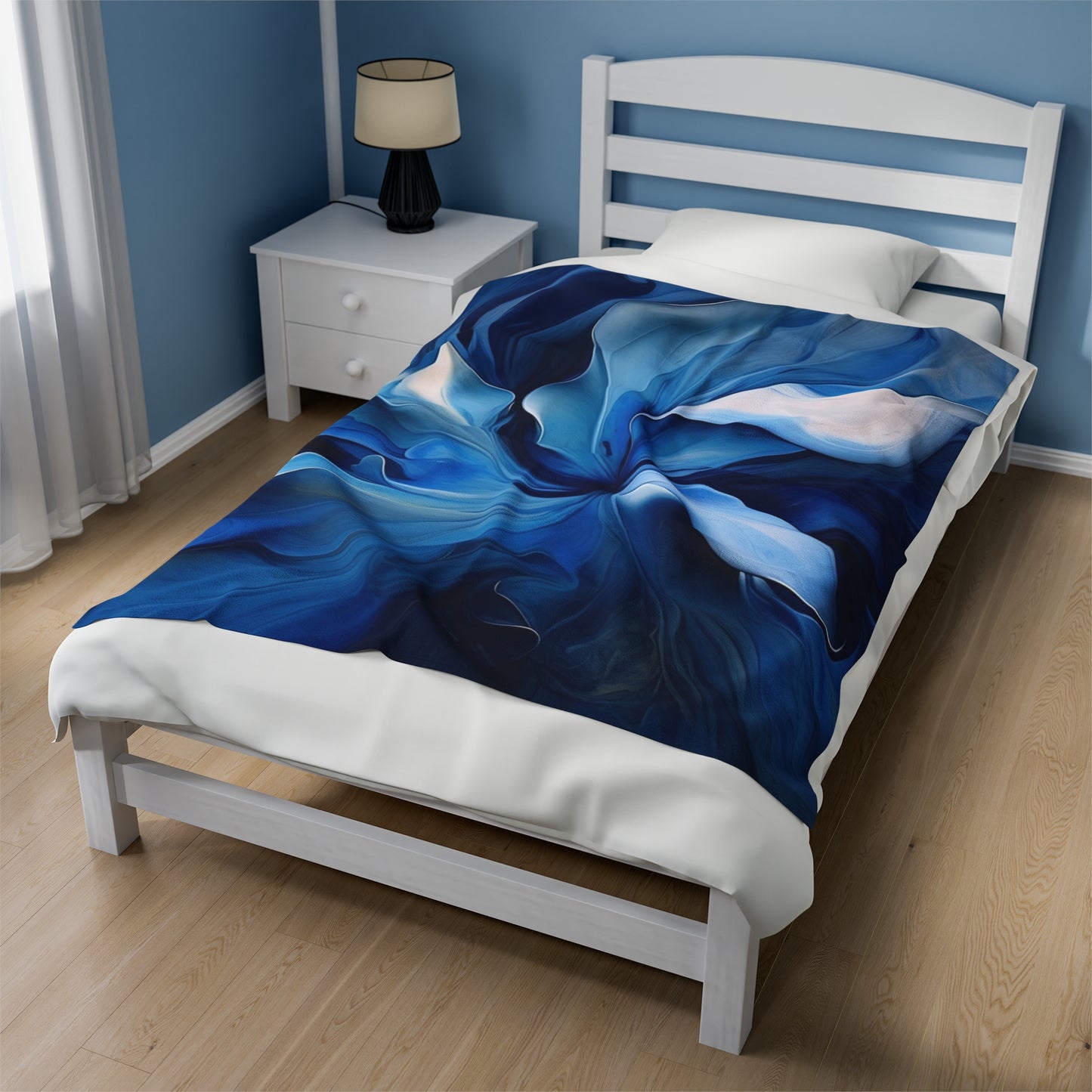 Velveteen Plush Blanket Abstract Blue Tulip 4