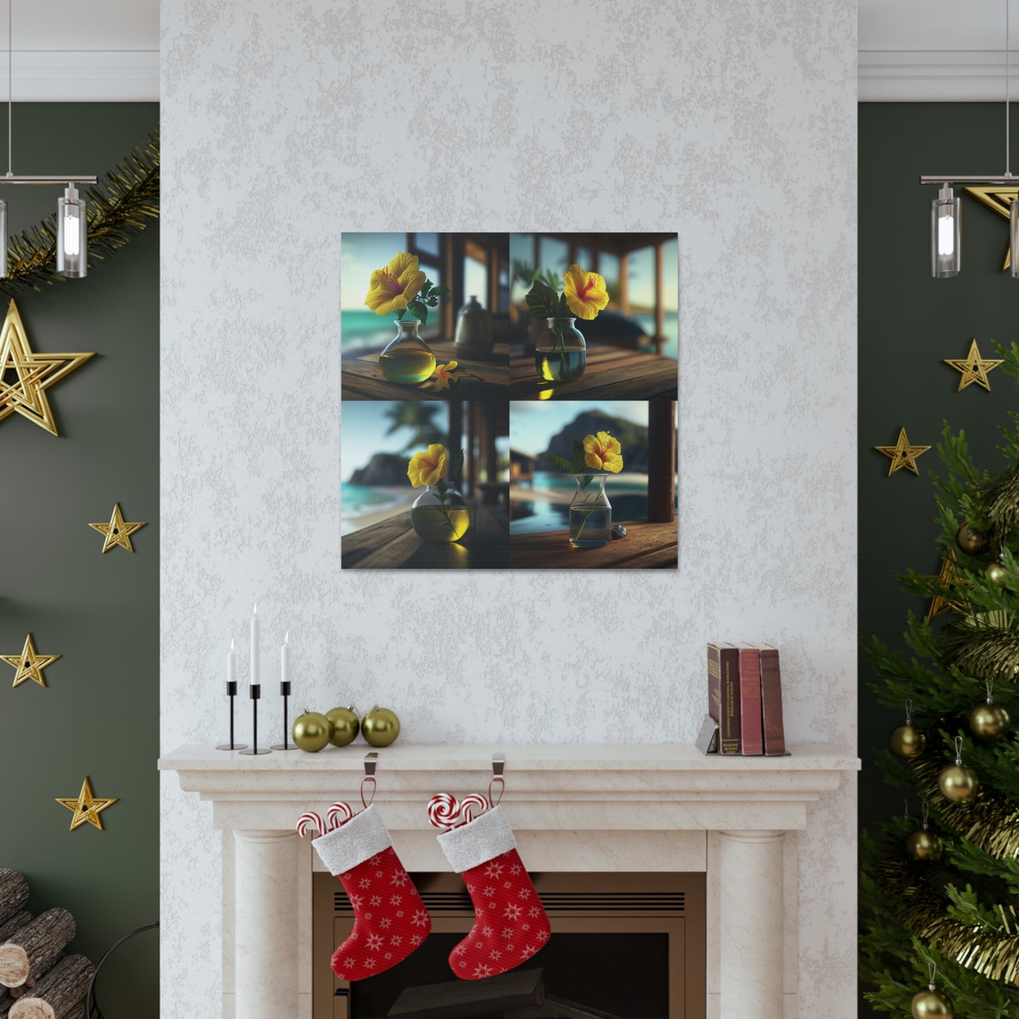 Canvas Gallery Wraps Yellow Hibiscus Wood 5
