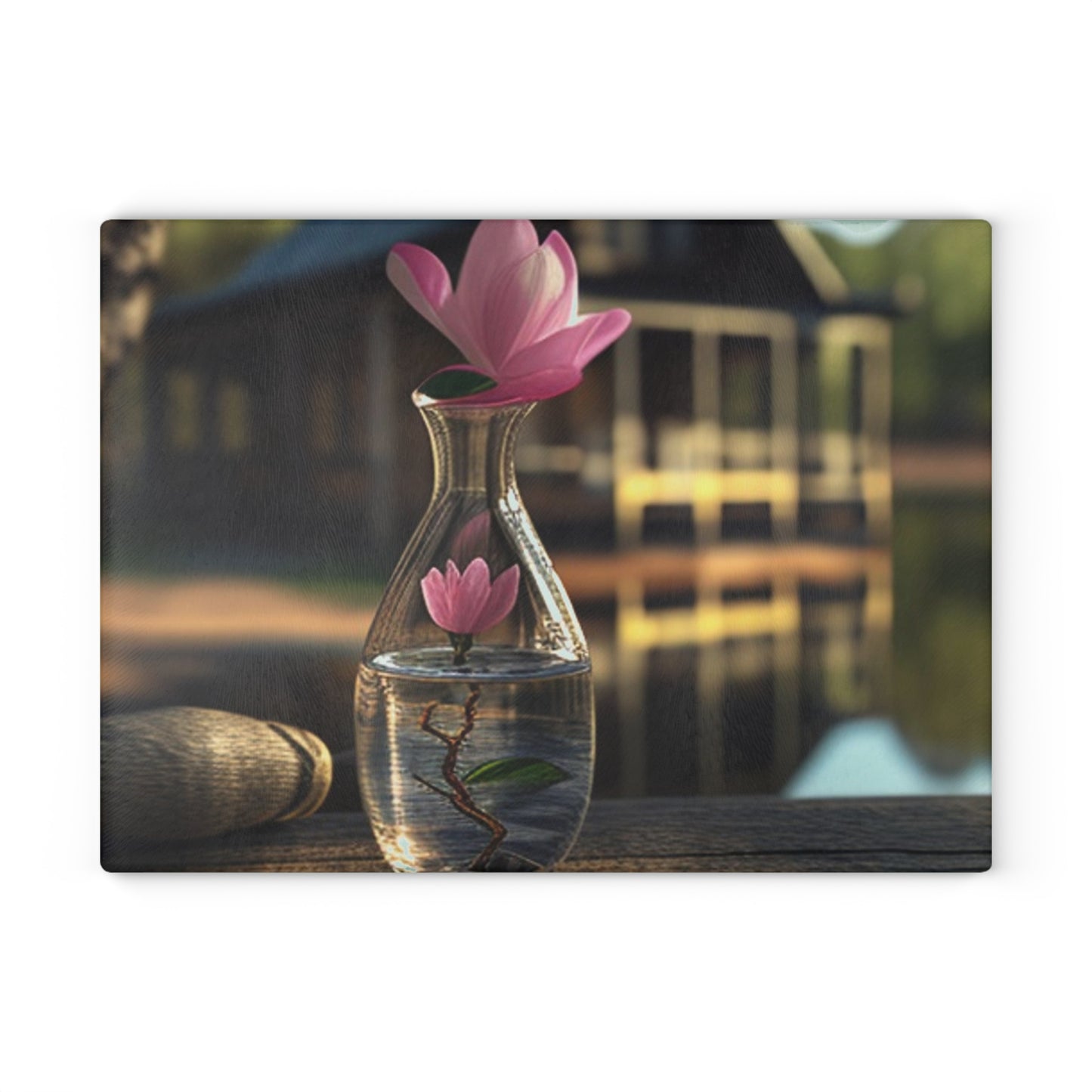 Glass Cutting Board Magnolia in a Glass vase 4