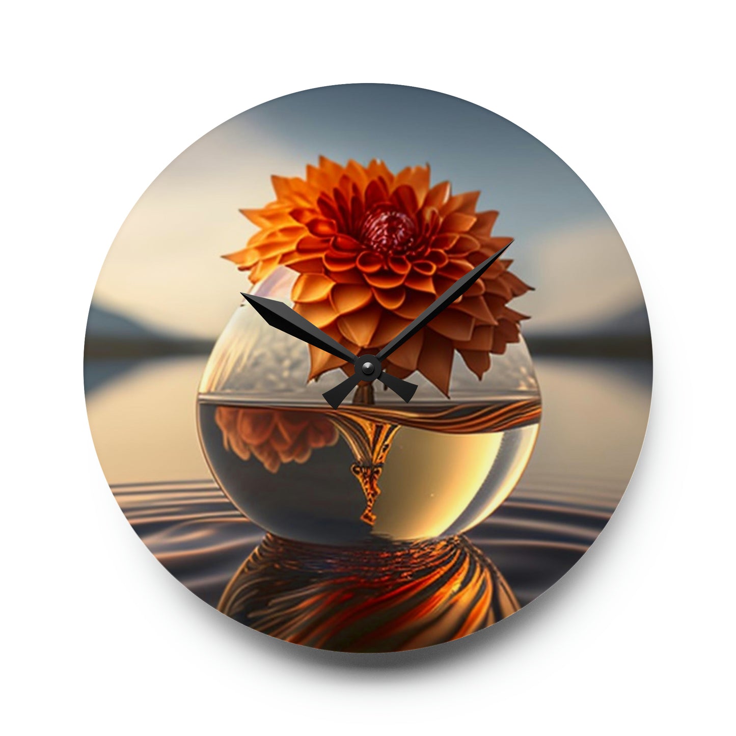 Acrylic Wall Clock Dahlia Orange 1