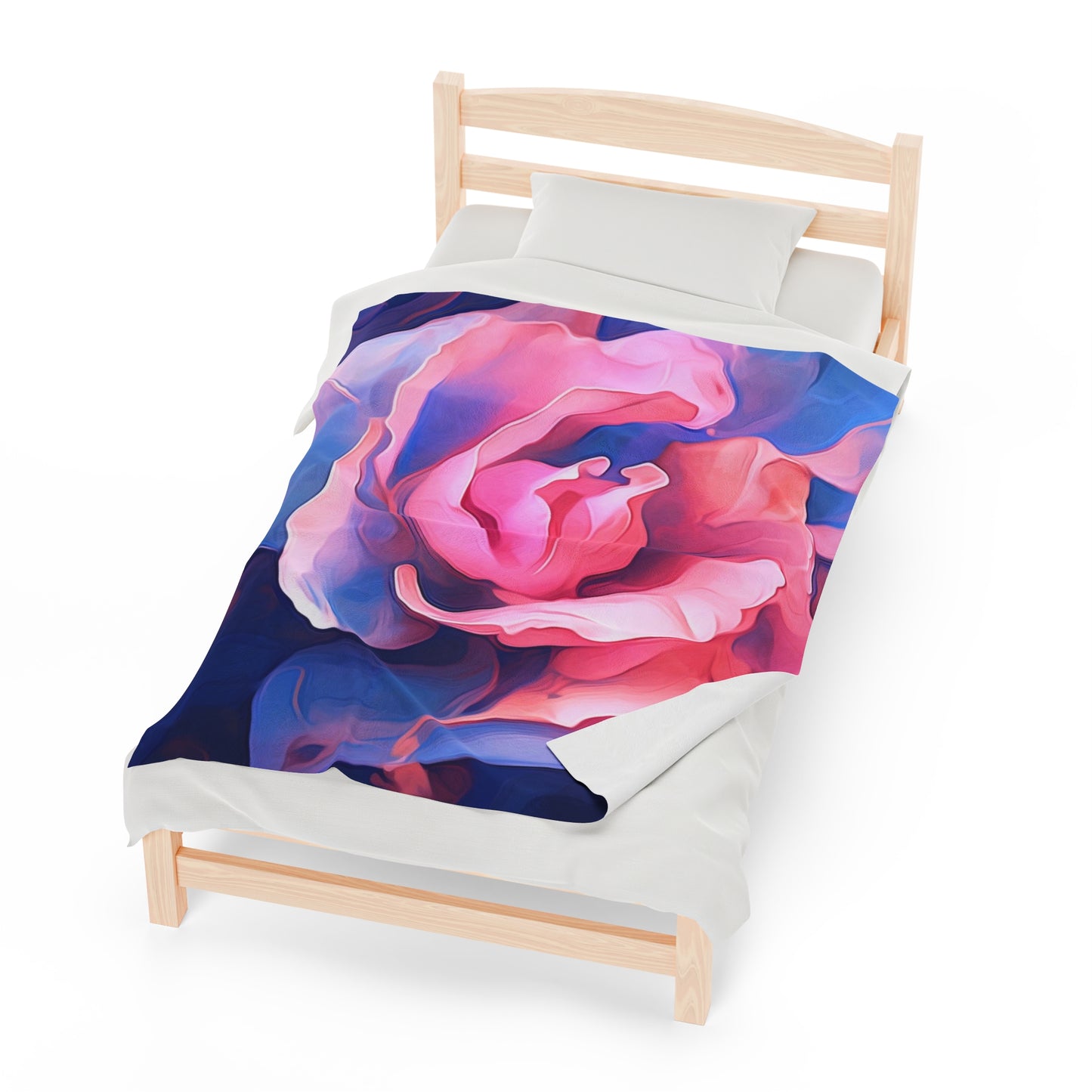 Velveteen Plush Blanket Pink & Blue Tulip Rose 1