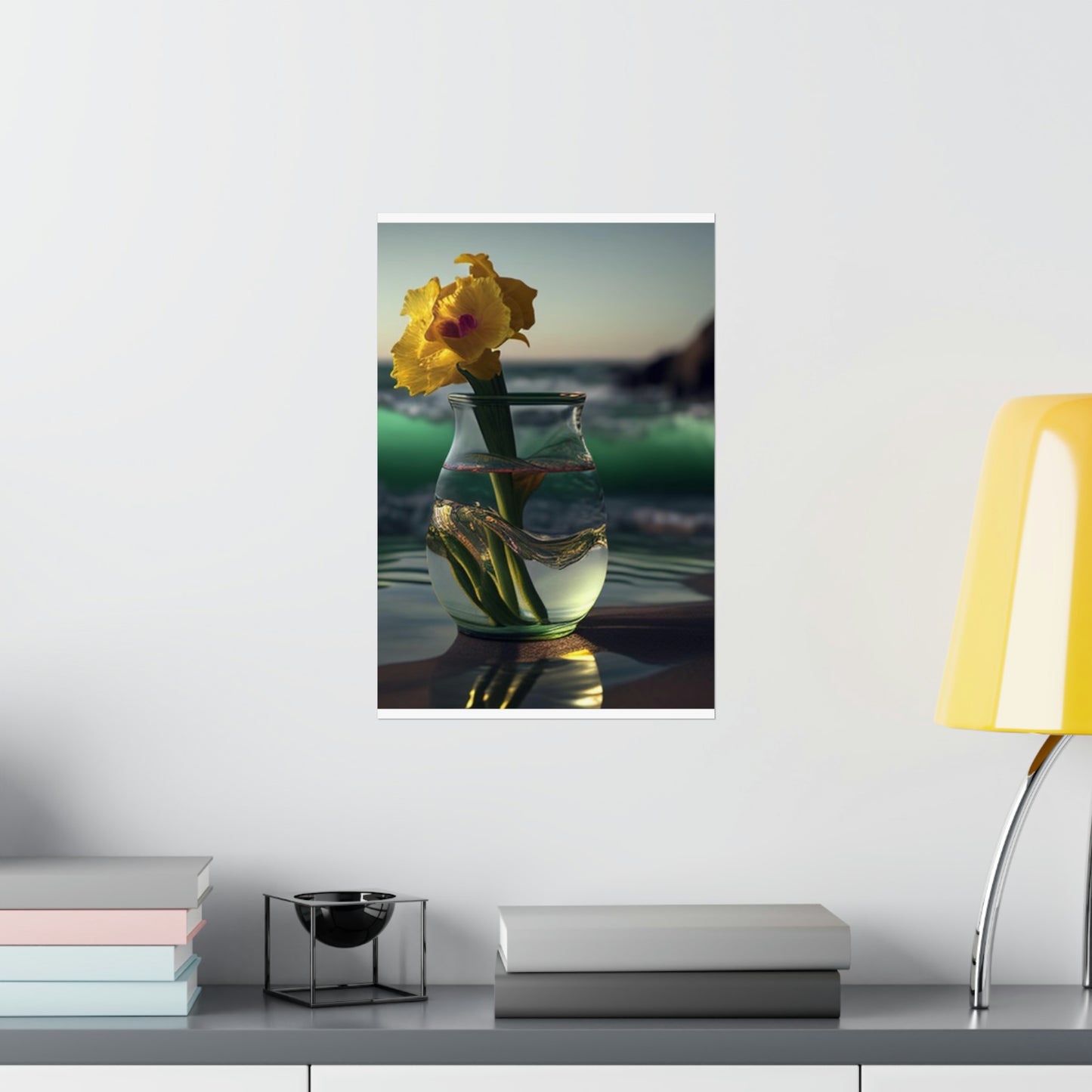 Premium Matte Vertical Posters Yellow Gladiolus glass 1