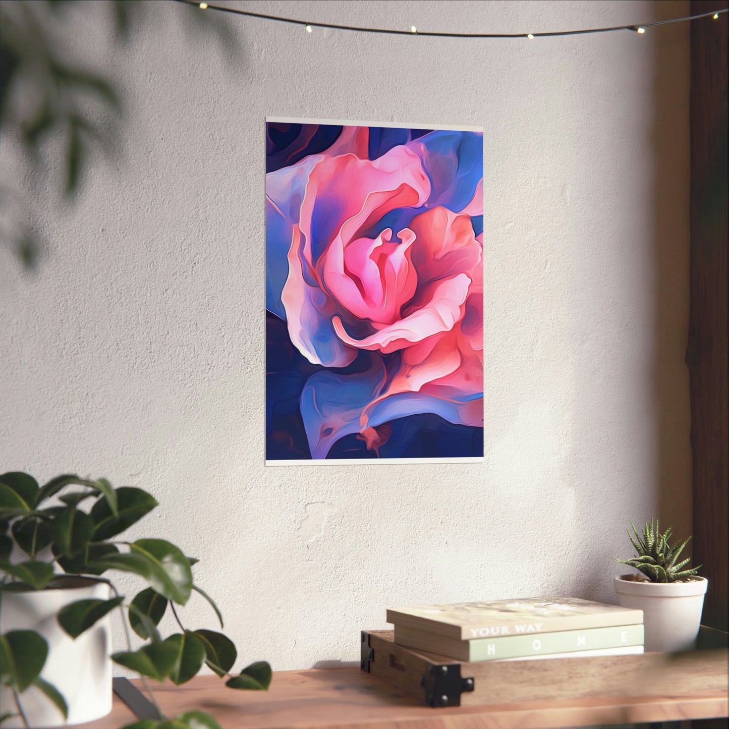 Premium Matte Vertical Posters Pink & Blue Tulip Rose 1